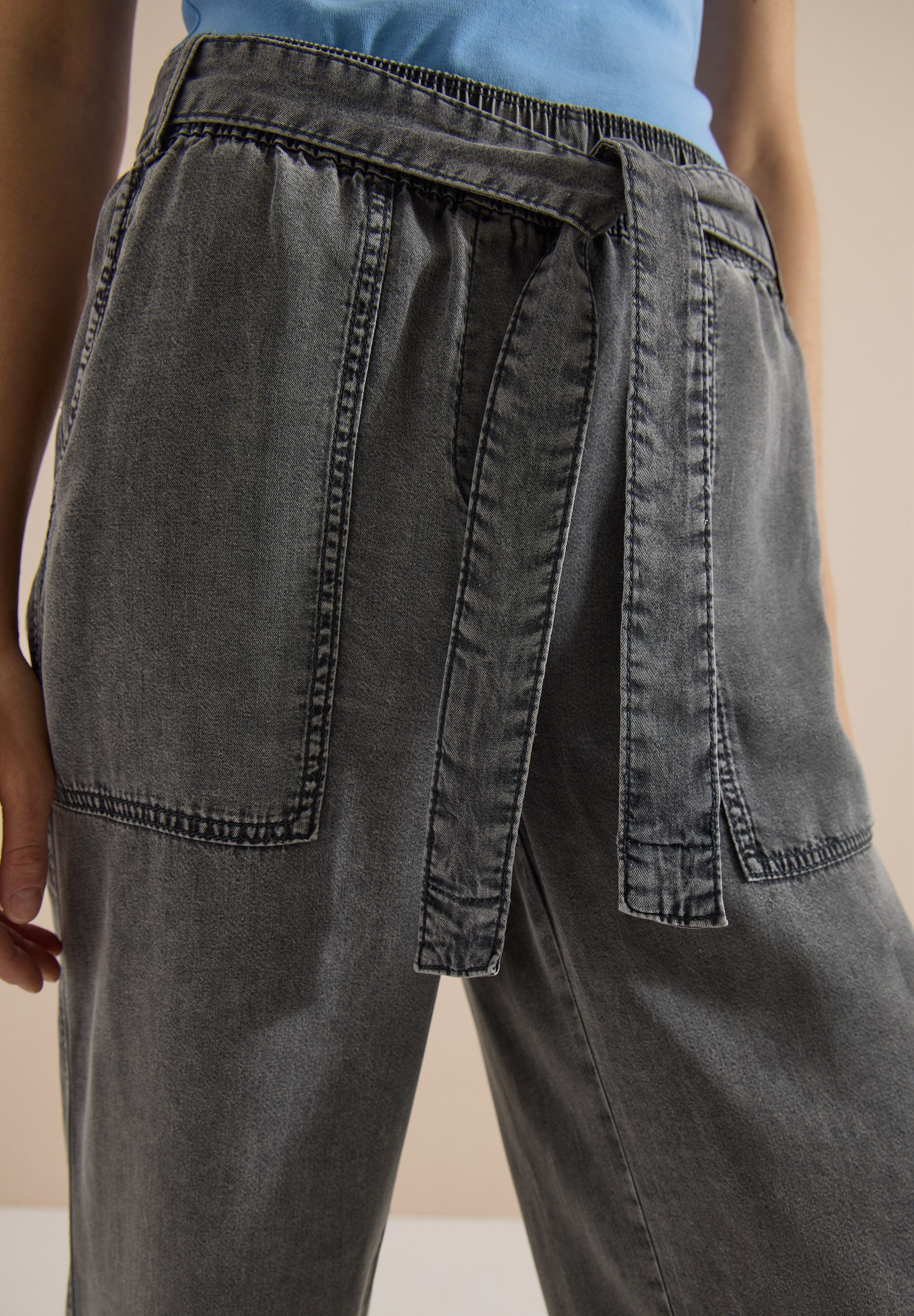 CECIL Stoffhose Style Neele Elastikbund, weites Bein, mit Bindegürtel