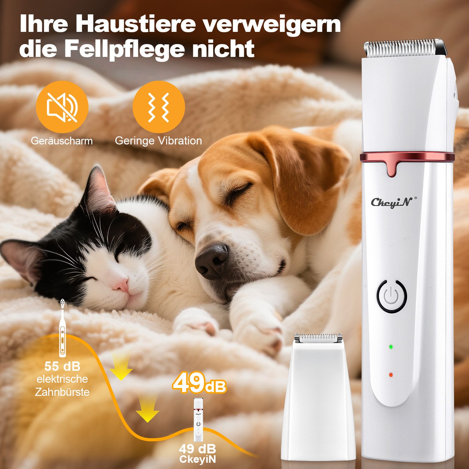 CkeyiN Hundeschermaschine multifunktionale kabellose Tierhaarschneidemaschinen Set leise, mit Nagelknipser und Entwirrungskamm, für Hunde, Katzen, Haustiere mit dichtem/verfilztem Fell