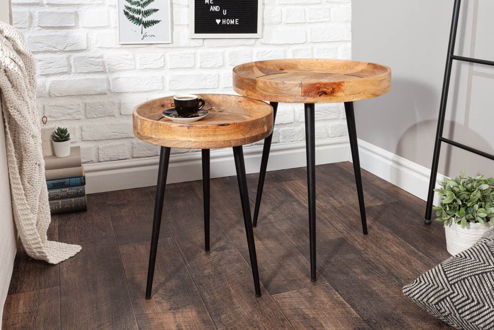LebensWohnArt Couchtisch Eleganter Mangoholz Beistelltisch ARTE D35cm natural Metallbeine