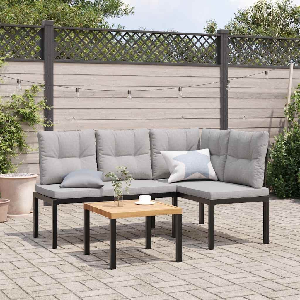 vidaXL Gartenbank Gartenbänke mit Kissen 2 Stk. Schwarz Pulverbeschichteter Stahl (2-St)