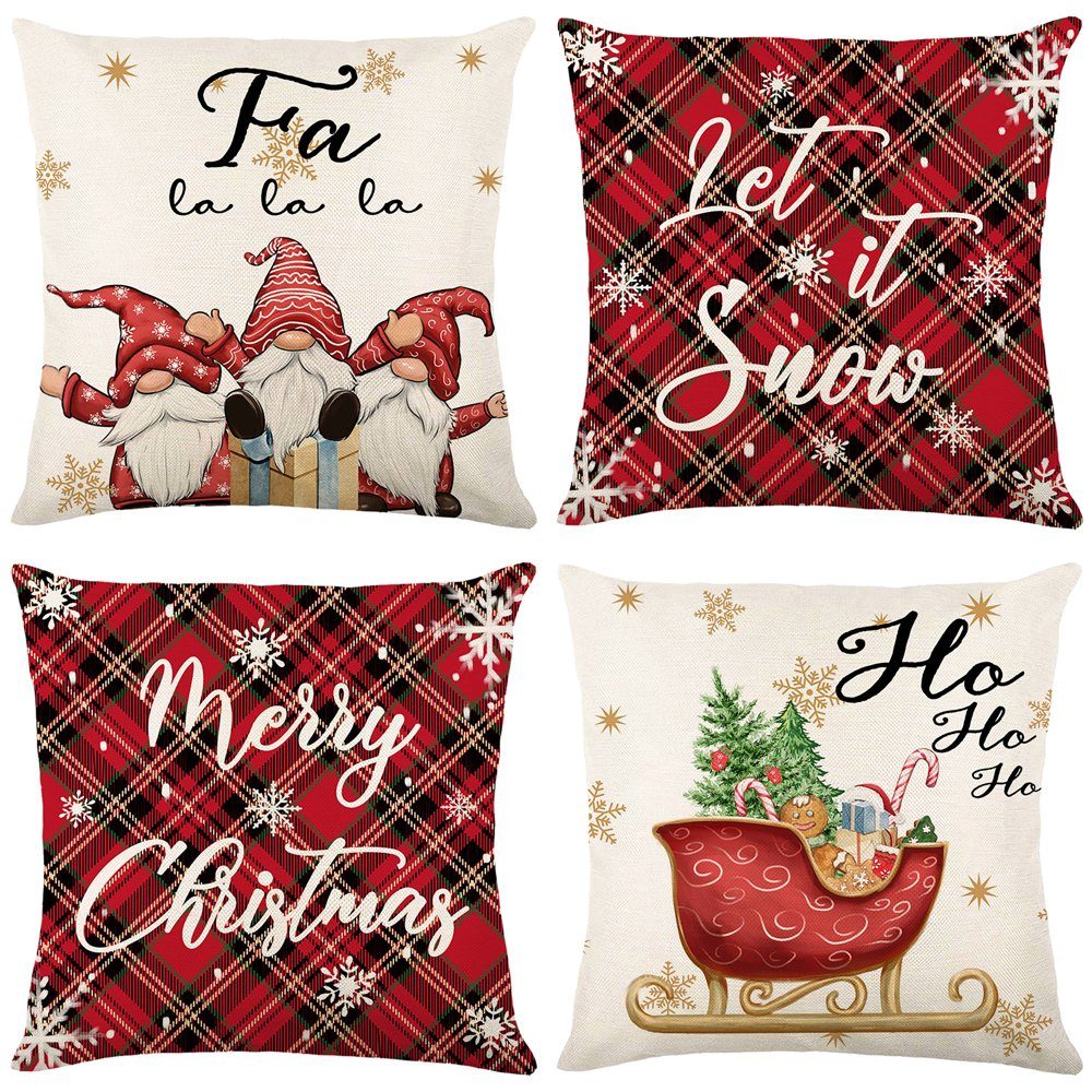 Leinen Kissenbezüge 4er #3 Kissen Reißverschluss, Kissenhülle Sofa Set Sunicol, für Kissenbezug Gartenbett mit Sofa unsichtbarer Weihnachten, Couch 45x45cm,