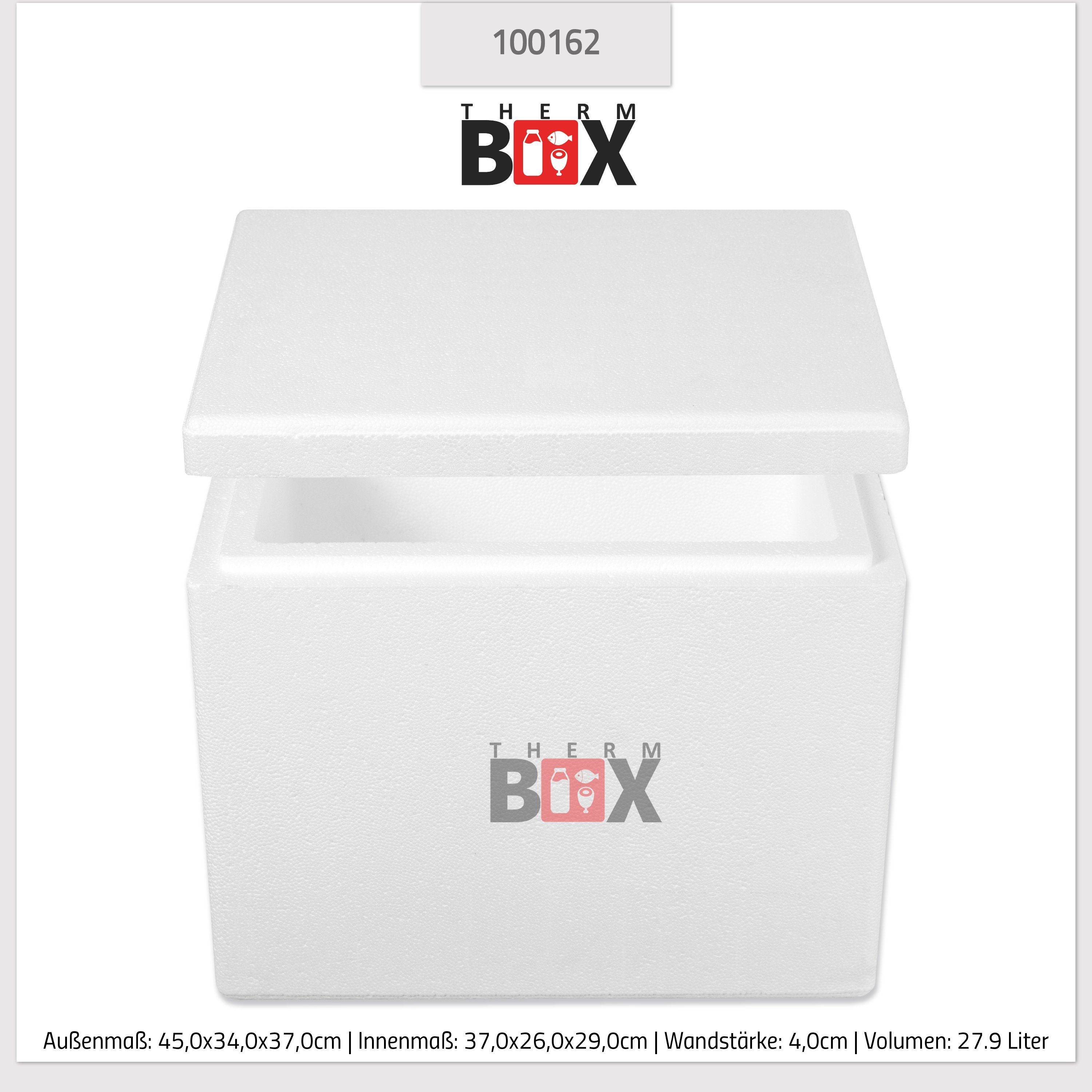 Styropor-Verdichtet, Innen: Box mit Thermobehälter Liter, 0-tlg., im Kühlbox Karton), Wand: 4cm THERM-BOX Isolierbox Wiederverwendbar Thermobox Styroporbox 27W 27,9 (1, Deckel Warmhaltebox 37x26x29cm