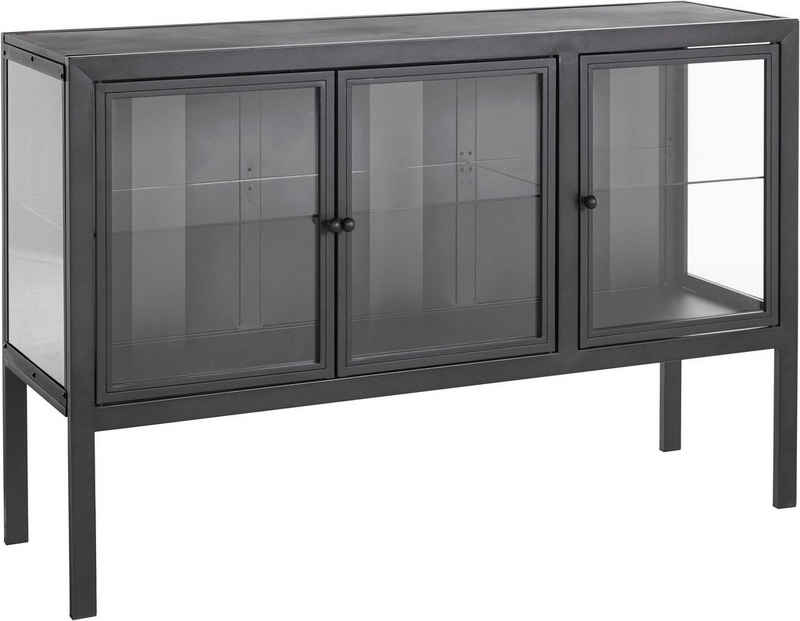 Leonique Sideboard »Ashlee«, aus schönem Metall gefertigt, mit Glaseinlegeböden und Glastüren, Breite 139 cm