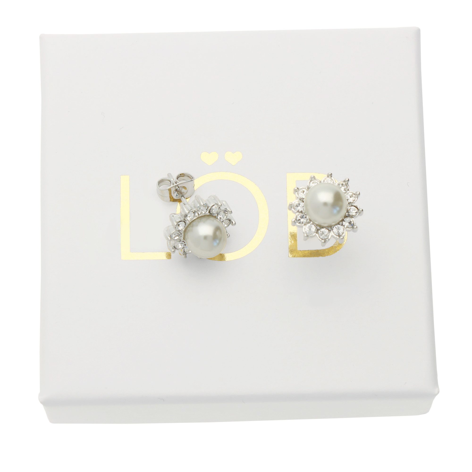 LÖB Paar Ohrstecker Ohrstecker Rund Perlen Zirkonia Steine Ohrringe Tropfen Silber Weiß (Geschenke für Frauen Damen Beste Freundin Mutter Mama Ehefrau Oma sie zum Geburtstag Schmuck Sommer, Inkl. Schmuckbox), Perlenohrringe Strass Glitzer Brautschmuck Perlenohrstecker Blumen