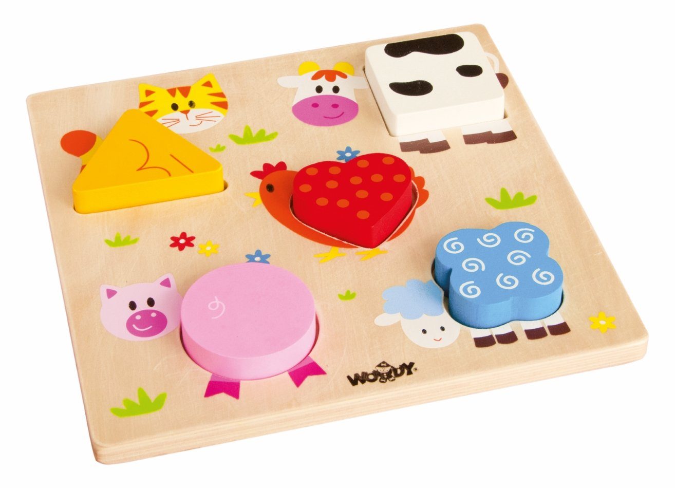 Woodyland Lernspielzeug 91147 einfaches Holzpuzzle / Sortierspiel für Anfänger mit 5 Teilen