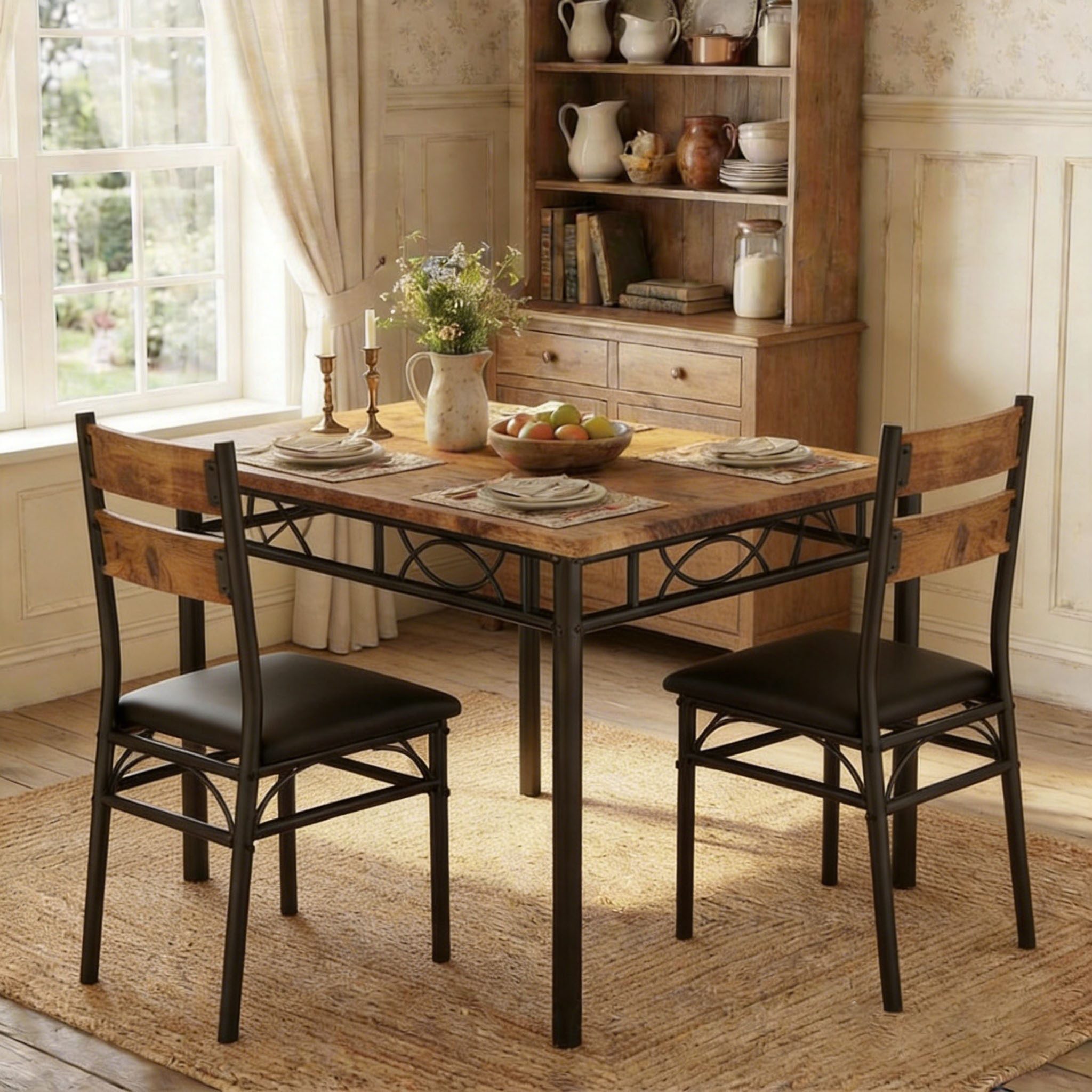 GarveeMore Essgruppe Essgruppe (3-teilig) mit Tisch und Stühlen für zwei Personen, 70 x 70 x 75 cm Stabiles Metallgestell für Küche Wohnung kleine Räume