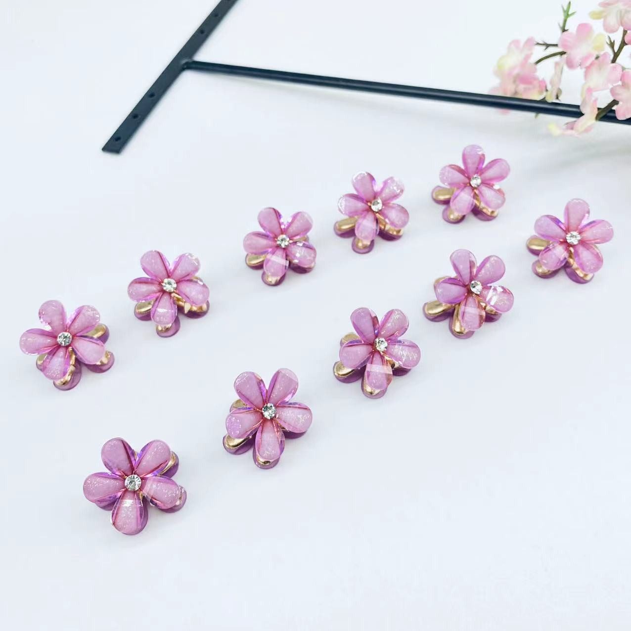 ZEUOPQ Haarspange Haarspangen Mini süße Blumenform Kristall Klammern 0.79inch 10 Stück, Bunte Haarschmuck für Frauen und Mädchen für Zöpfe, Pony, Styling
