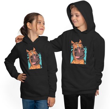 MyDesign24 Hoodie Kinder Kapuzen Sweatshirt Pferde Hoodie lustiger Pferdekopf mit Zunge Kapuzensweater mit Aufdruck, i153