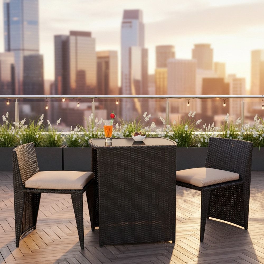 Mucola Sitzgruppe 3tlg. Polyrattan Balkonset Gartenset Sitzgruppe Gartenmöbel Balkonset, (Set, 3-tlg., Balkonset 3tlg), 2 Стулья 1 Tisch