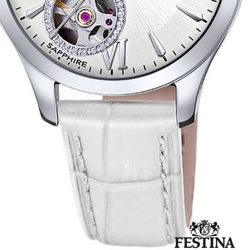 Festina Quarzuhr Festina Damen Uhr F20490/1 Leder, Damen Armbanduhr tonneau, rund, Lederarmband weiß