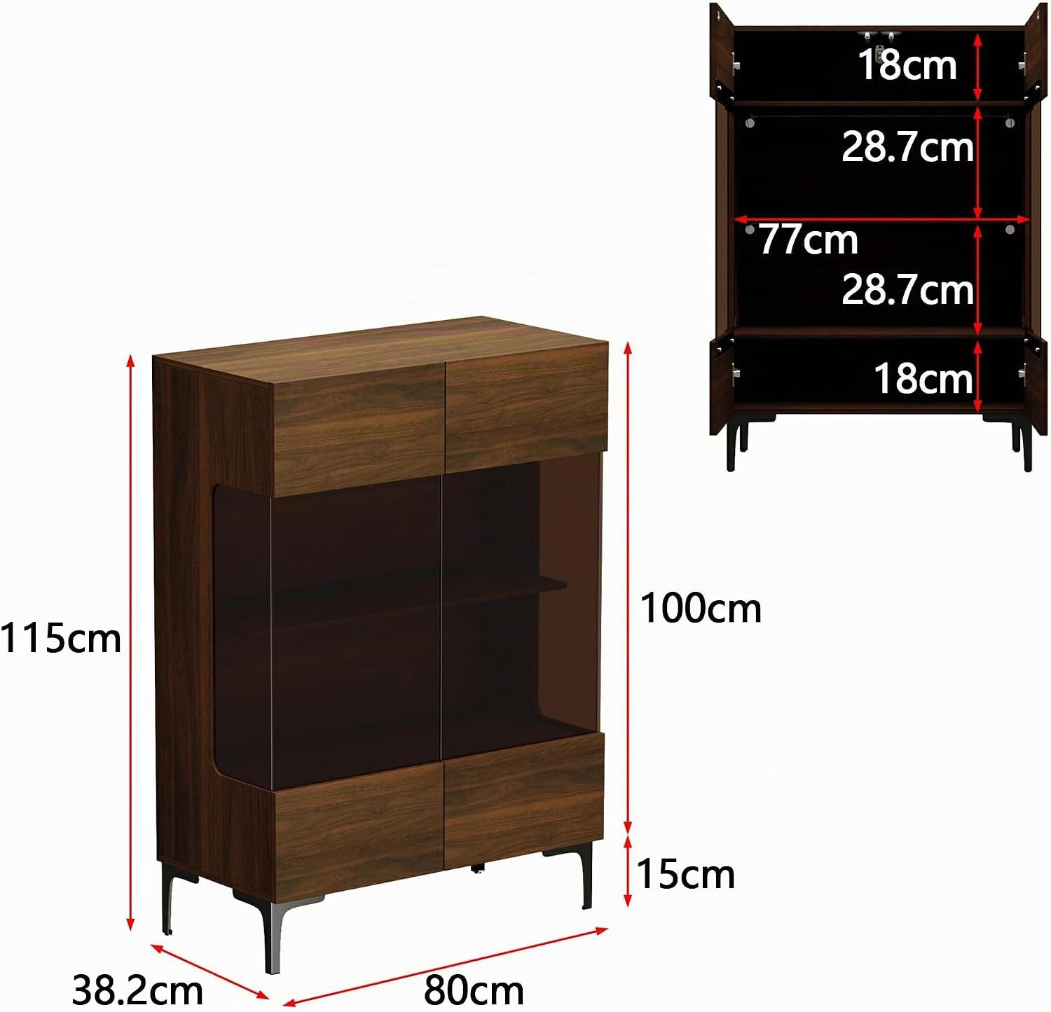 FUFU&GAGA Glasvitrine 115cm hoch, Vitrinenschrank mit LED und Glastüren – Bild 4 von 5