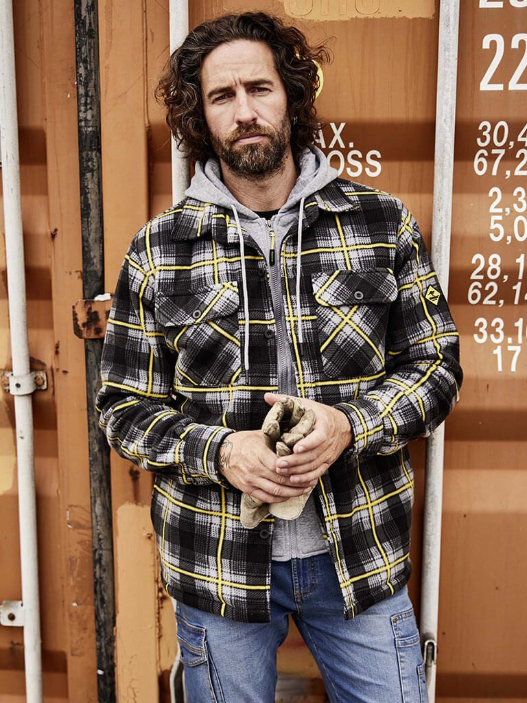 Terrax Workwear Langarmhemd Herren Thermohemd mit Kapuze und Reißverschluss - Arbeitsjacke kariert