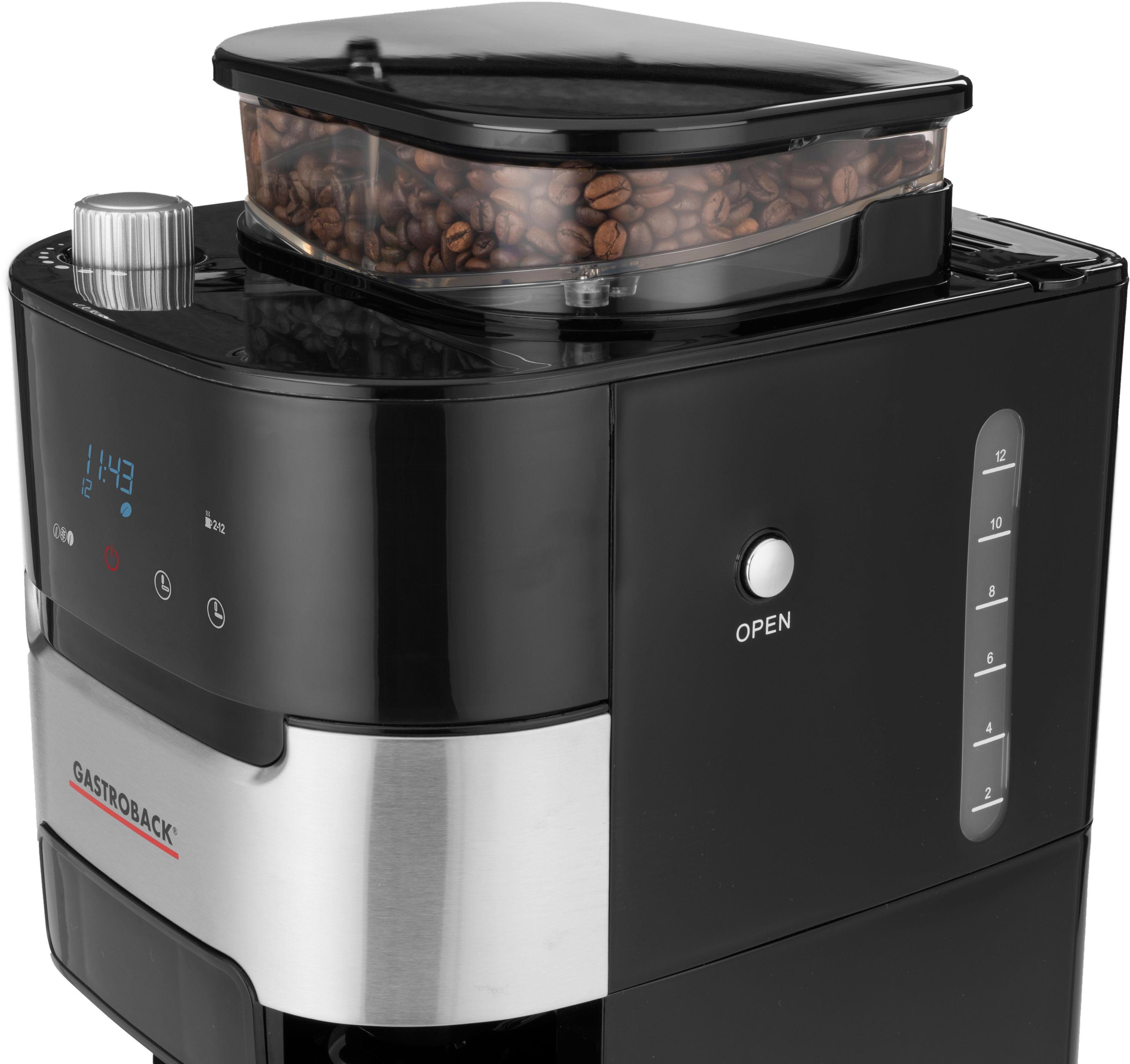 Gastroback Kaffeemaschine mit Mahlwerk Grind & Brew Pro 42711, 1,5l Kaffeekanne, Permanentfilter, Timerfunktion, auch für Kaffeepulver verwendbar, Warmhaltefunktion