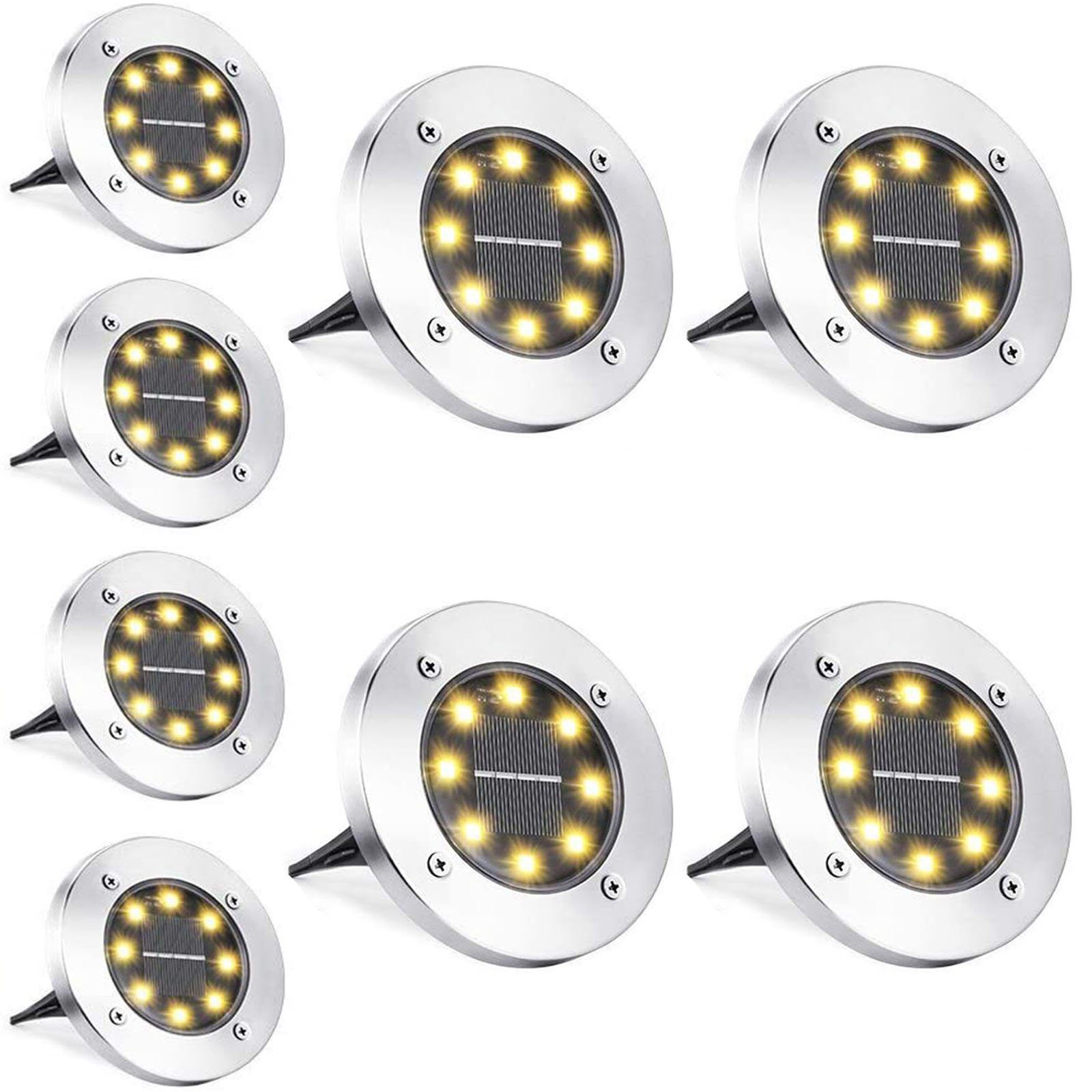 LETGOSPT LED Gartenstrahler 8x Solarleuchte LED-Außenleuchte, IP65 Wasserdichte LED-Wegeleuchten, LED fest integriert, Kaltweiß, 8 LEDs Solar Bodenleuchte,Außen Solarleuchte,für Garten Rasen Hof