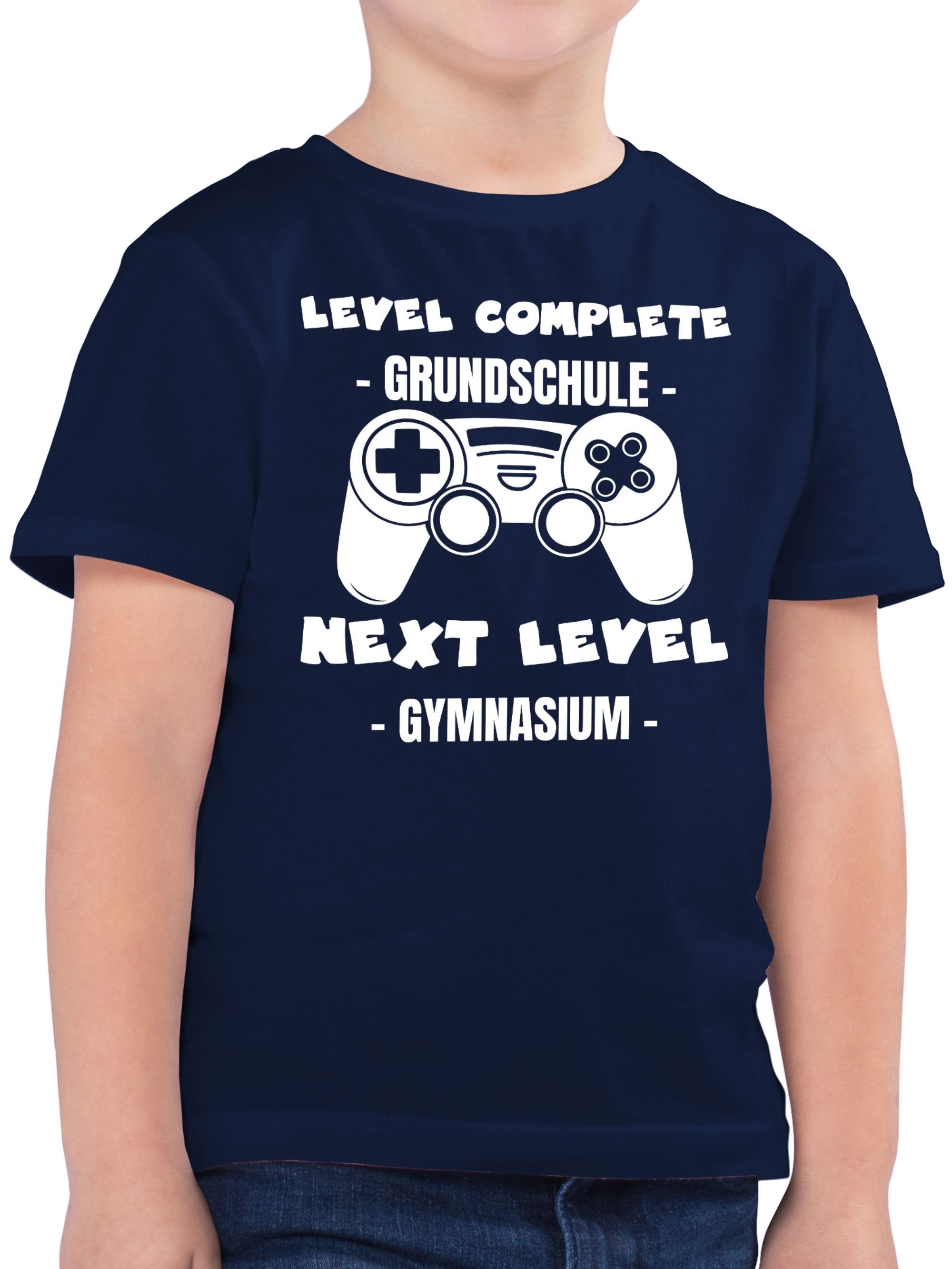 Shirtracer T-Shirt Level complete - next level Gymnasium weiß Einschulung Junge Schulanfang Geschenke 01 Dunkelblau