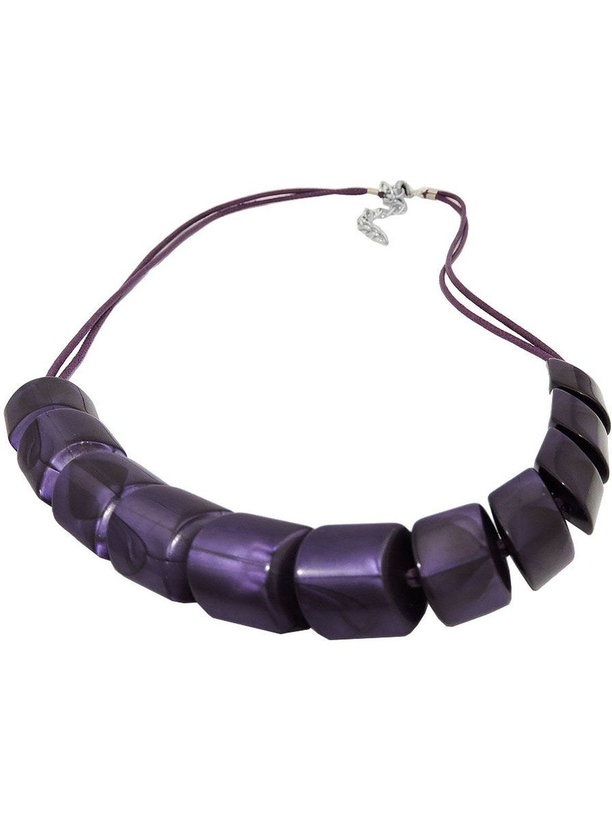 Gallay Perlenkette Schrägperle Kunststoff lila metallic Kordel pflaume dunkel-lila 45cm (1-tlg) | Perlenketten
