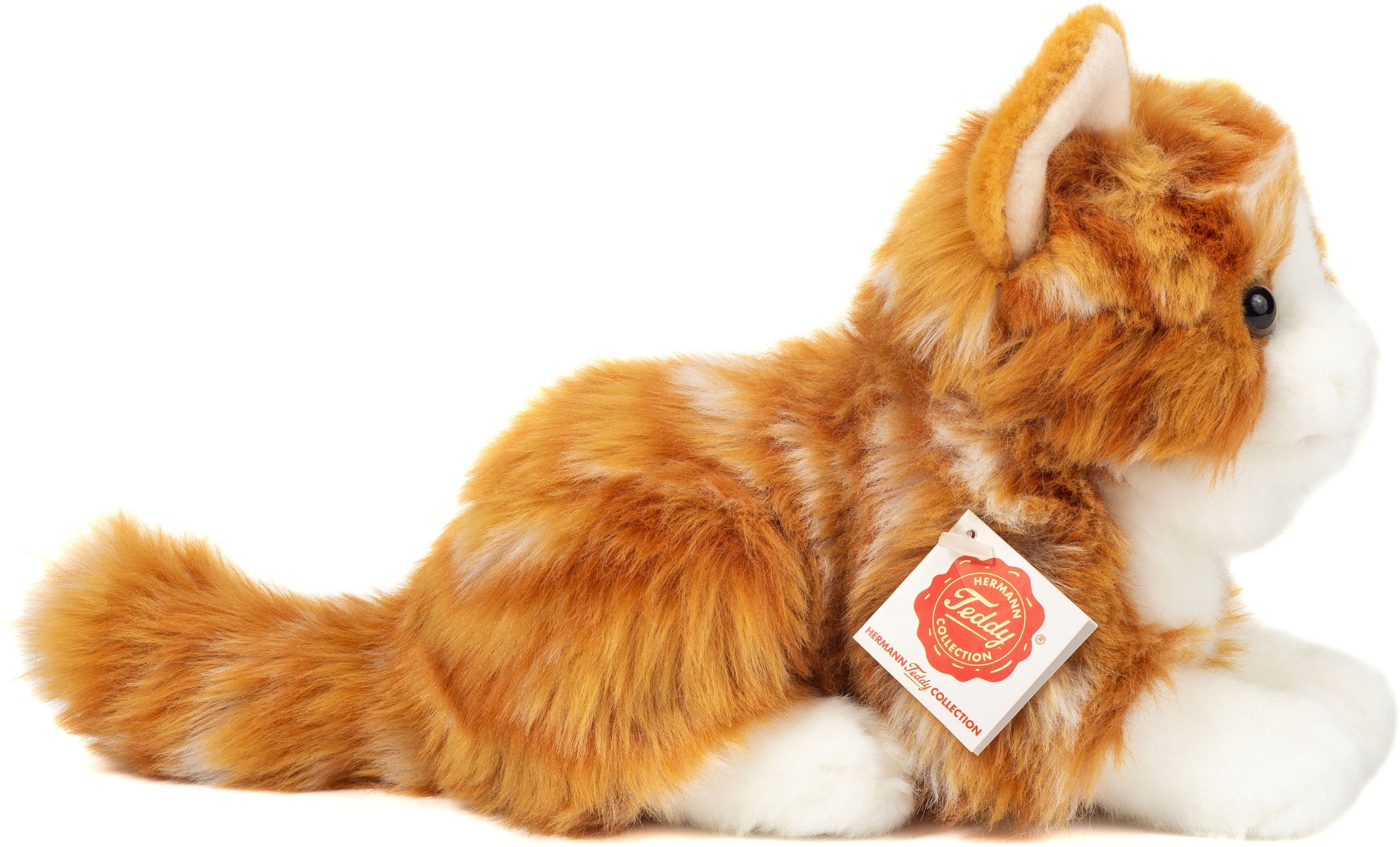 Teddy Hermann® Kuscheltier Katze liegend rot getigert, 20 cm, zum Teil aus recyceltem Material