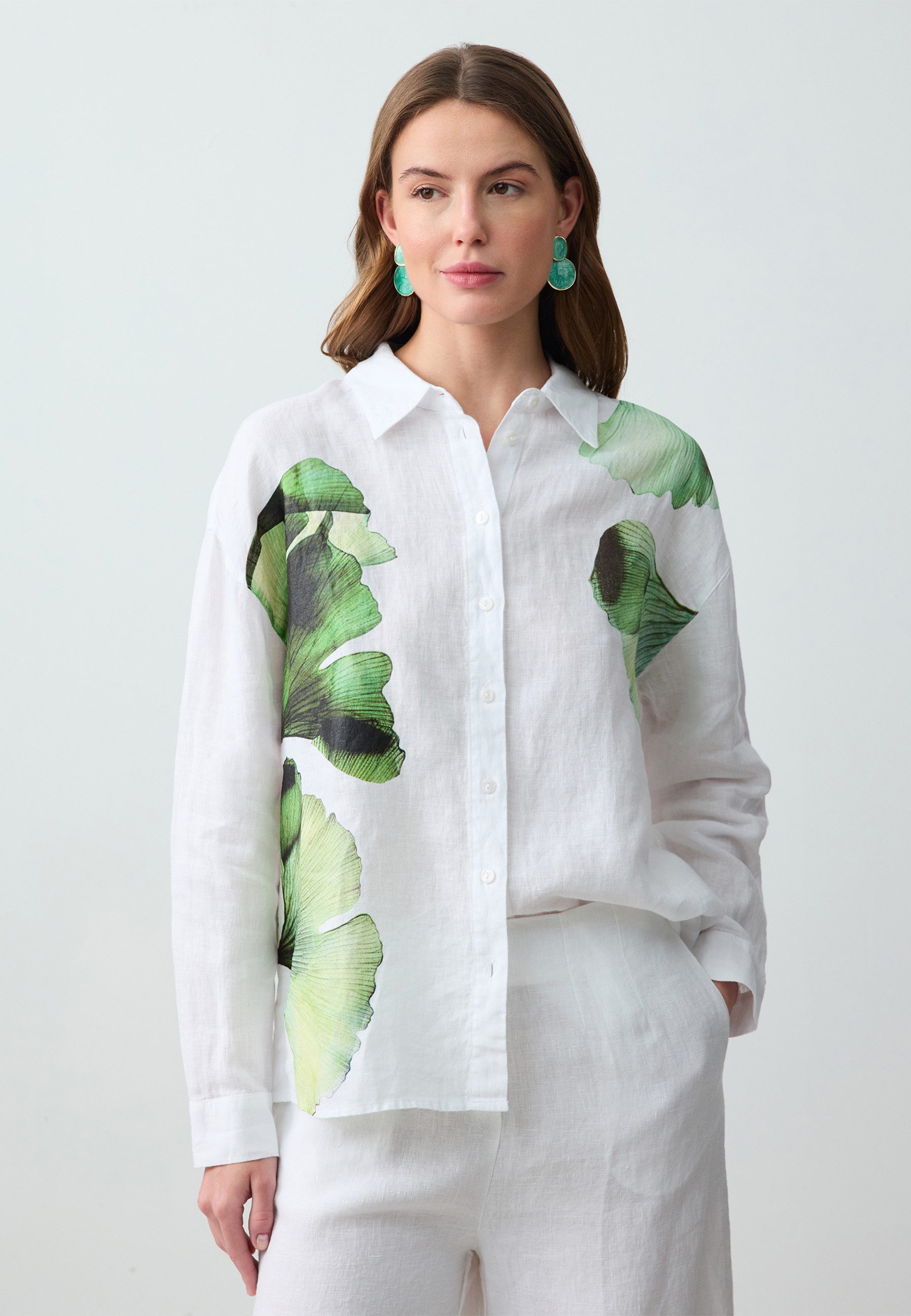 Shirtbluse Langärmliges Leinenhemd Mit Blumenmuster