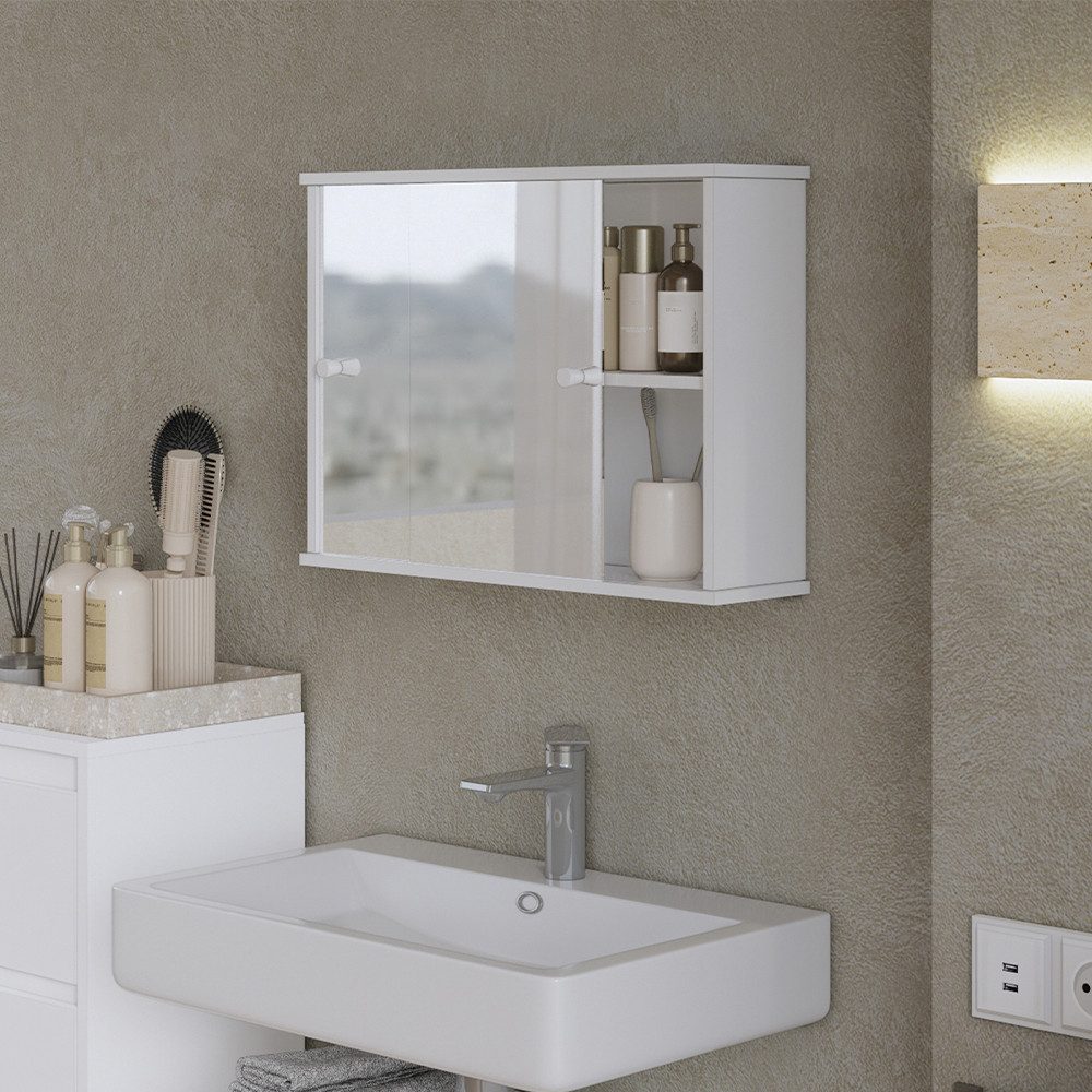 Vicco Badezimmerspiegelschrank Mireo, Weiß, 55 x 40 cm mit 2 Schiebetüren (1-St)