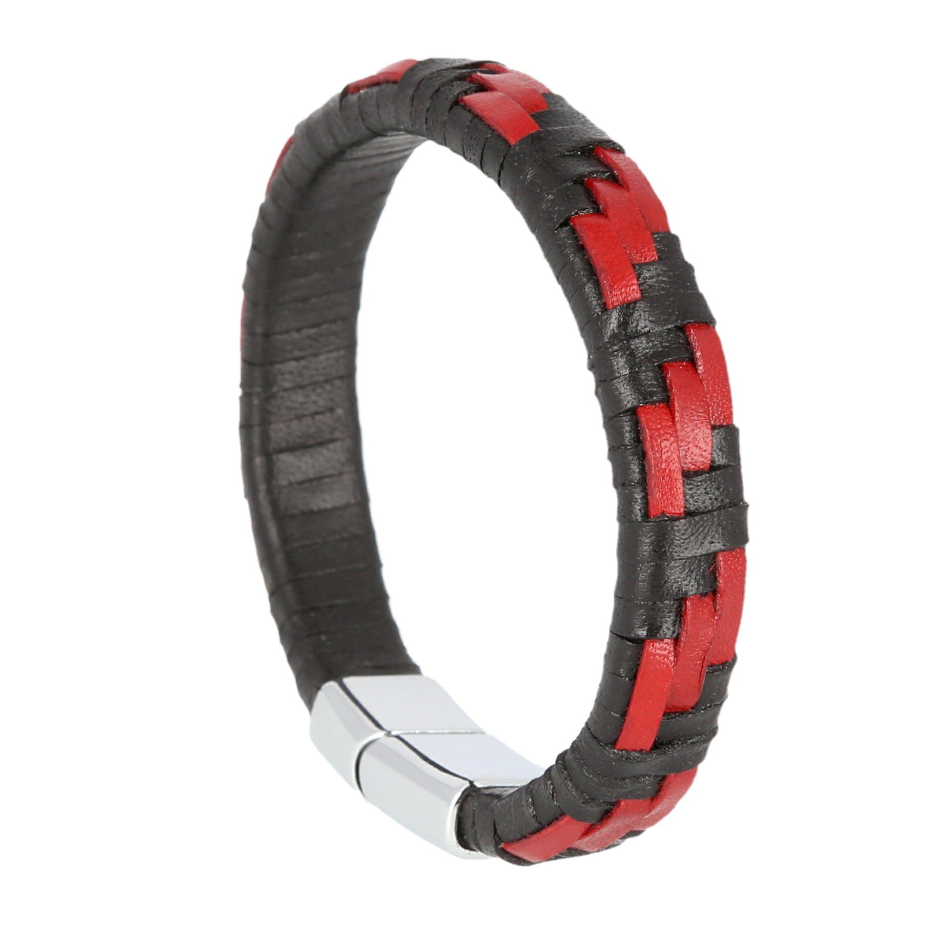 Rot Lantelme Leder Magnetverschluss, Lederarmband Klickverschluss farbig mit 2 Armband echtes