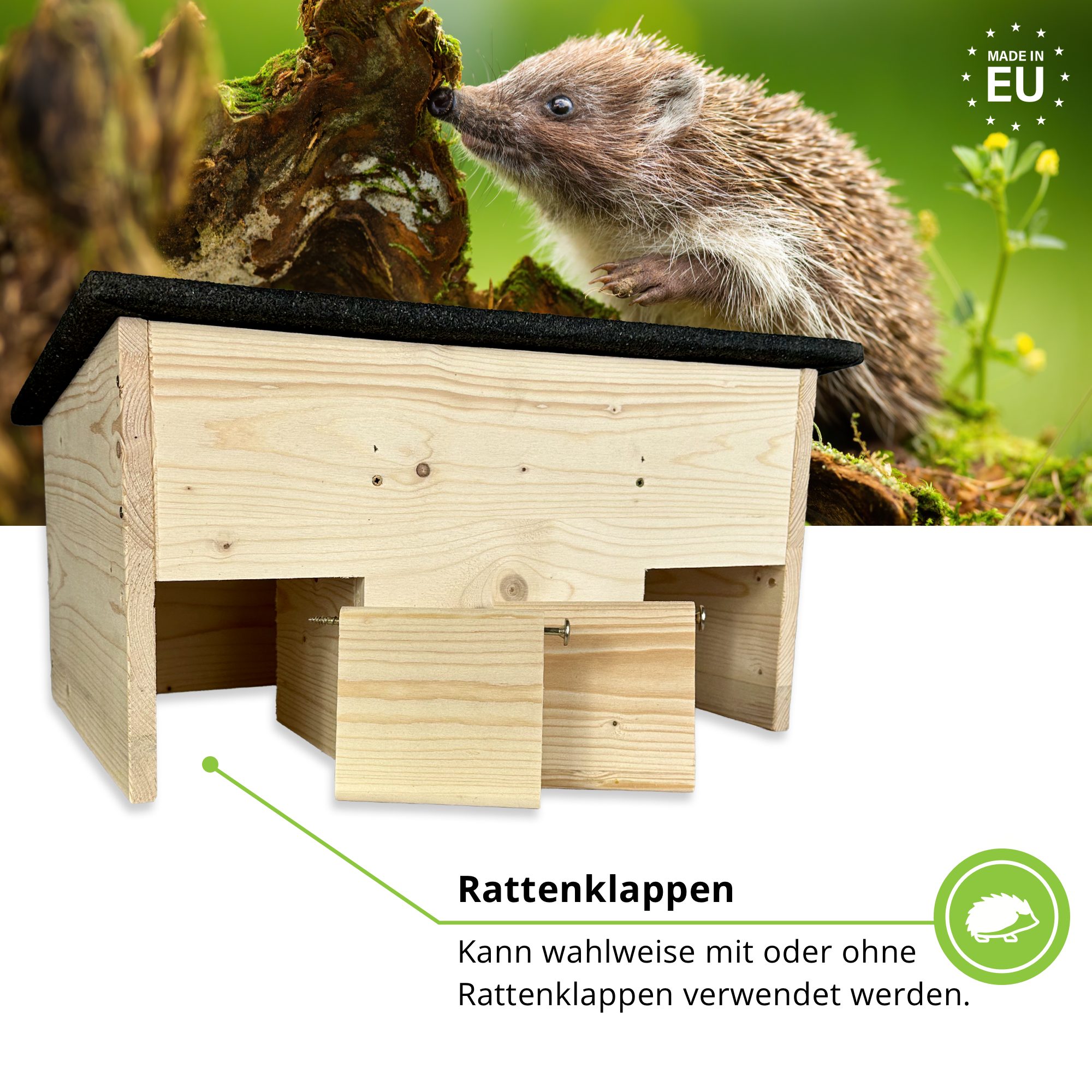gartenetage Igelhaus Igel-Futterhaus mit Rattenklappen - Schutz vor Katzen & Ratten, Sicheres Igelhaus für Garten mit Schleuse, Fluchtweg & Wetterschutz
