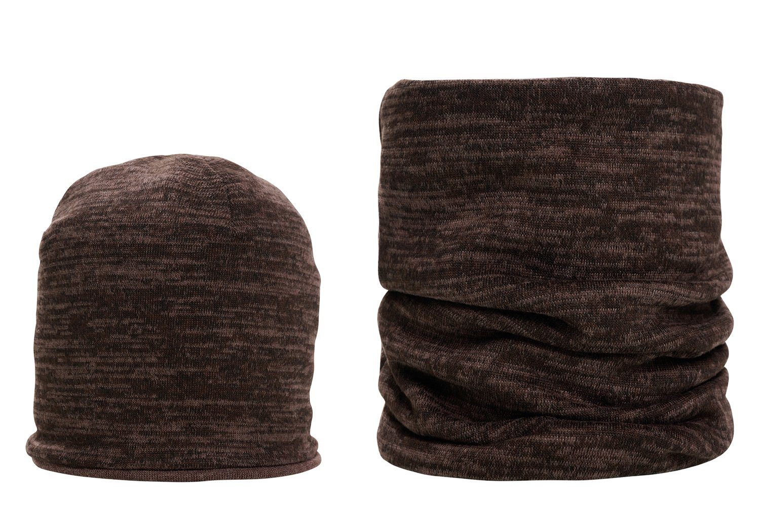 Melange-Stoff, Sportliches Unisex Set Hat mit Strickmütze doppellagig Winter Mud You