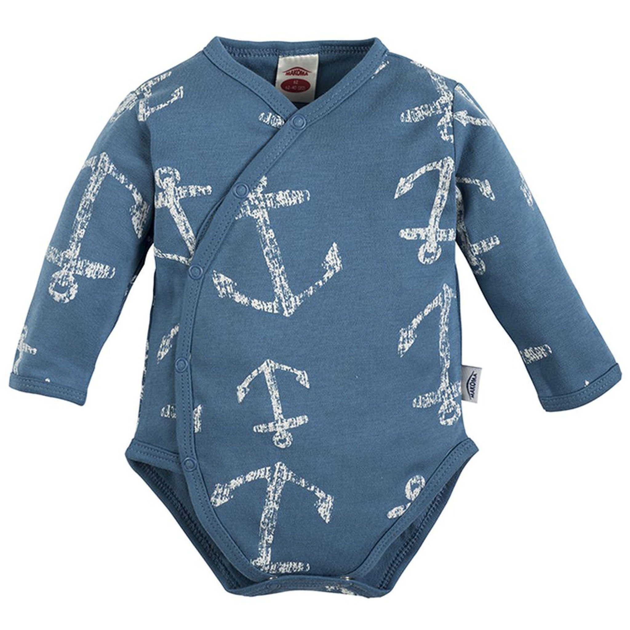 Makoma Body Baby Body Langarm Wickelbody Maritim Weiß Blue Sea (1-tlg) 100% Baumwolle Blau | Unterwäsche-Bodies