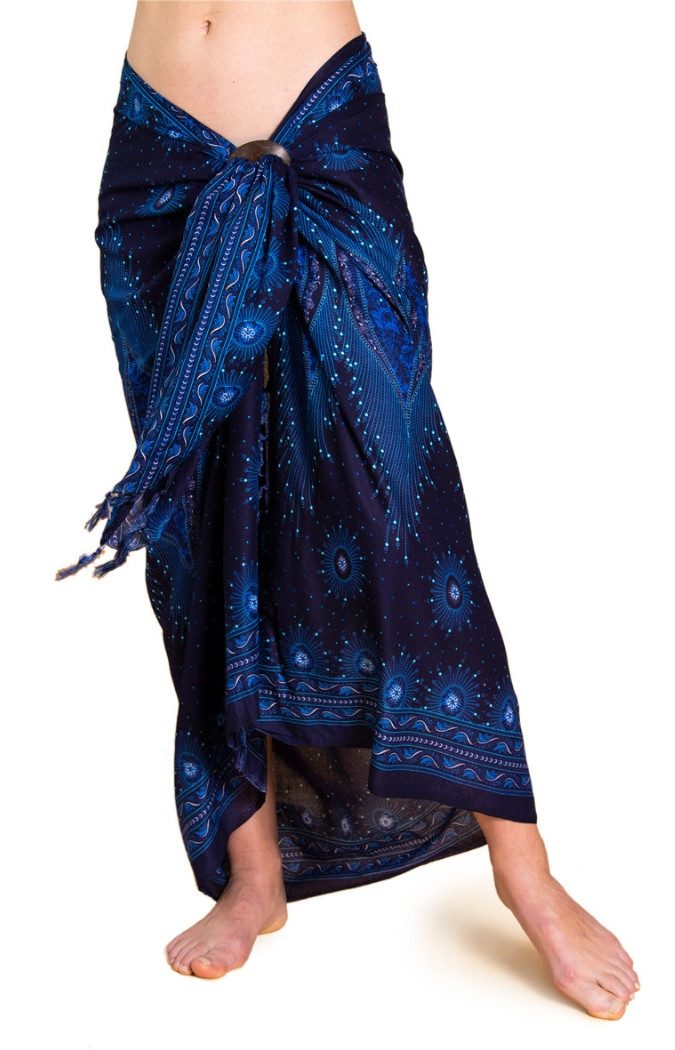 PANASIAM Sarong Peacock Pareo Tuch aus 100% Viskose - Wickelrock Strandtuch L & XL, Viskose, leichtes Wickelkleid - Bikini Cover-up oder großes Unisex Schultertuch