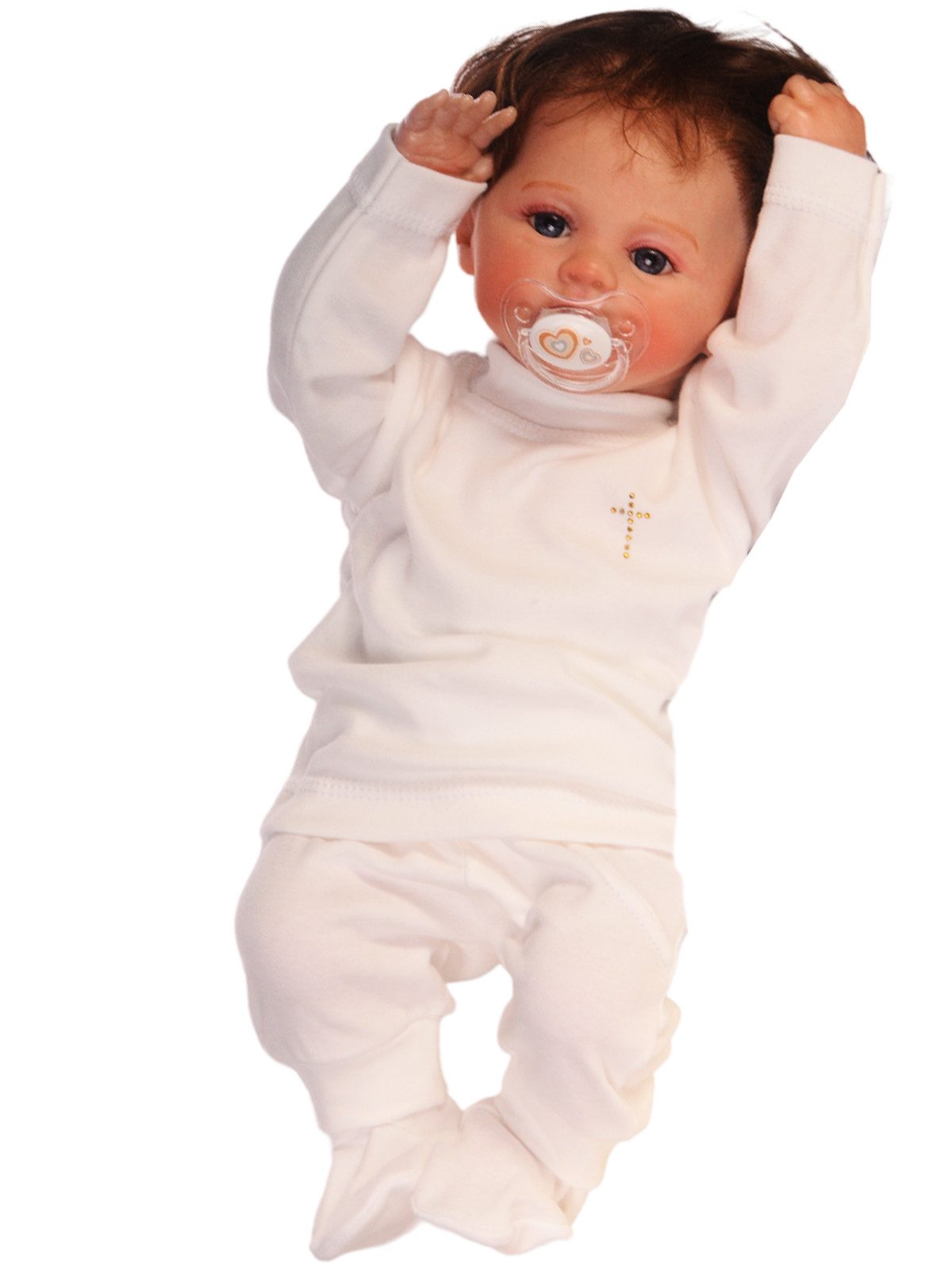 La Bortini Langarmshirt & Hose Baby Anzug in Weiß oder Creme für Taufe und Geburt Shirt Schlupfhose aus reiner Baumwolle, 44 50 56 62 68 74 80 mit einem Kreuzchen