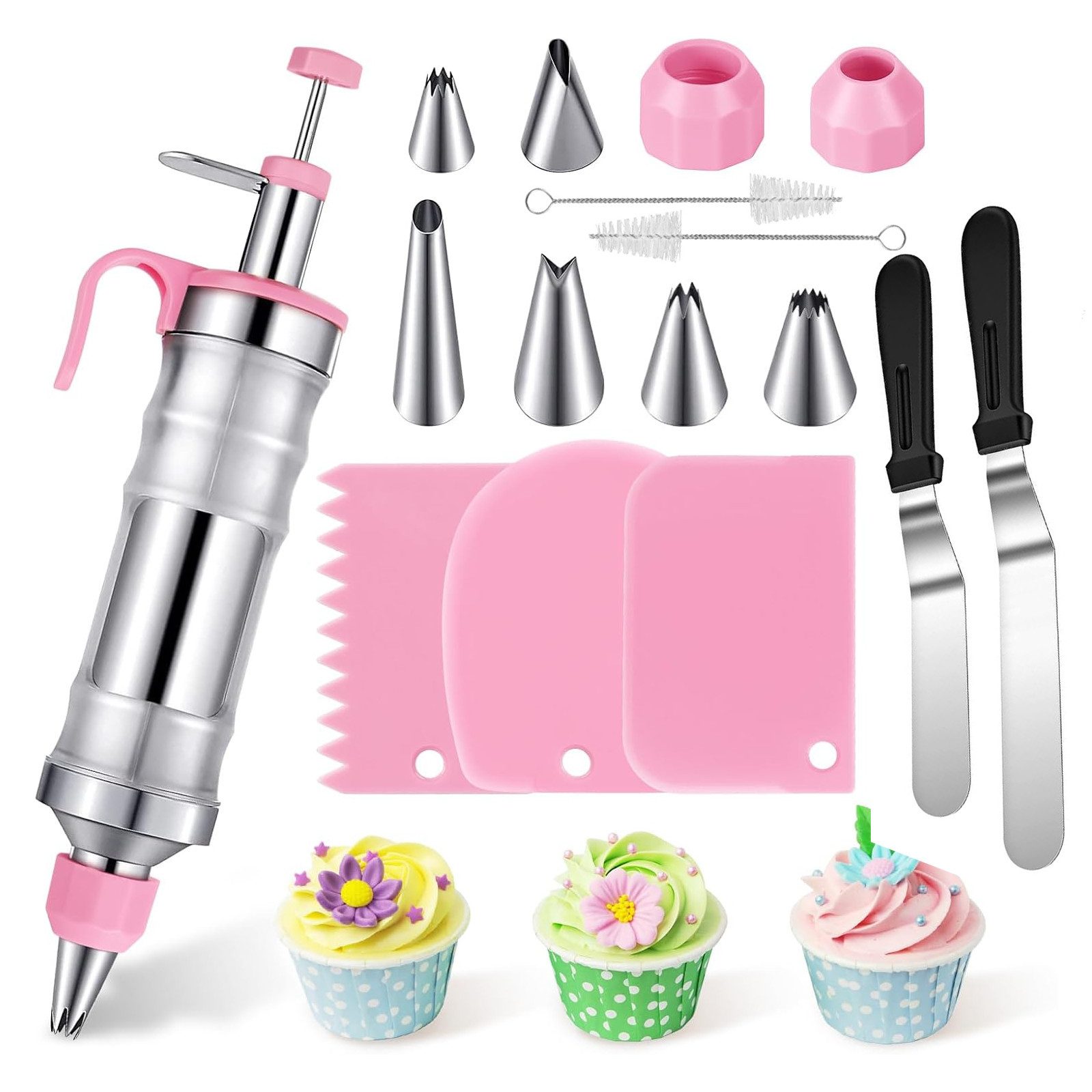 BlingBin Tortenwerkzeug Sahnespritze Garnierspritze Edelstahl, Tortenspritze mit 6 Tüllen, (16er Set, 16-tlg., 16 Stück), Spritztüllen Set Wiederverwendbar für Gebäck Kuchen Torten Dekorieren