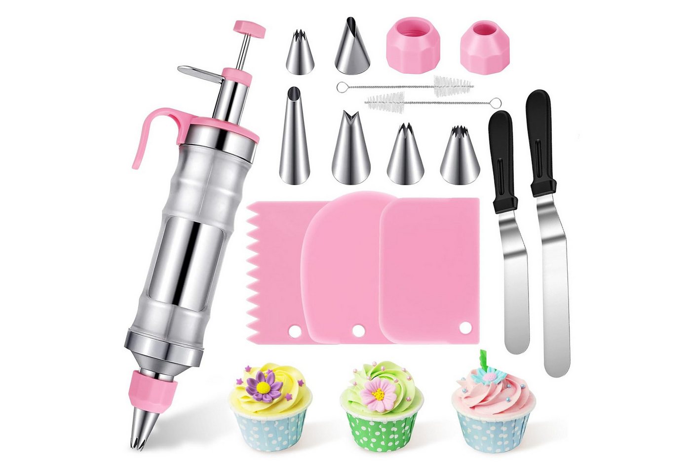 BlingBin Tortenwerkzeug Sahnespritze Garnierspritze Edelstahl, Tortenspritze mit 6 Tüllen, (16er Set, 16-tlg., 16 Stück), Spritztüllen Set Wiederverwendbar für Gebäck Kuchen Torten Dekorieren