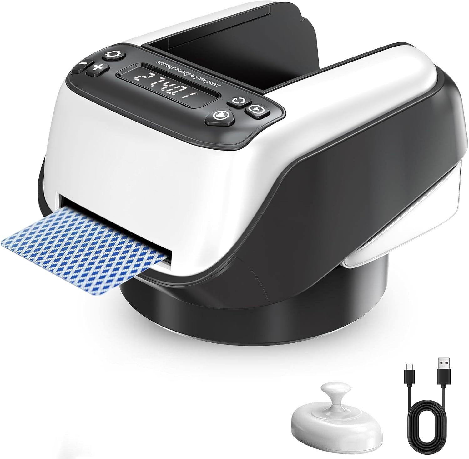Topcony Spiel Automatischer Kartengeber 360° Drehung für 1–4 Decks, Karten Verteiler, 2–8 Spieler Eingebaute Spielmodi Wiederaufladbar