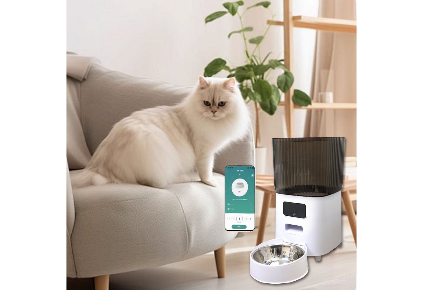 Thumbnail - YINDN Futterautomat 5L WIFI APP Katzenfuttermaschine, Trockenfutterspender mit Timer, Automatischer Futternapf, Transpar...