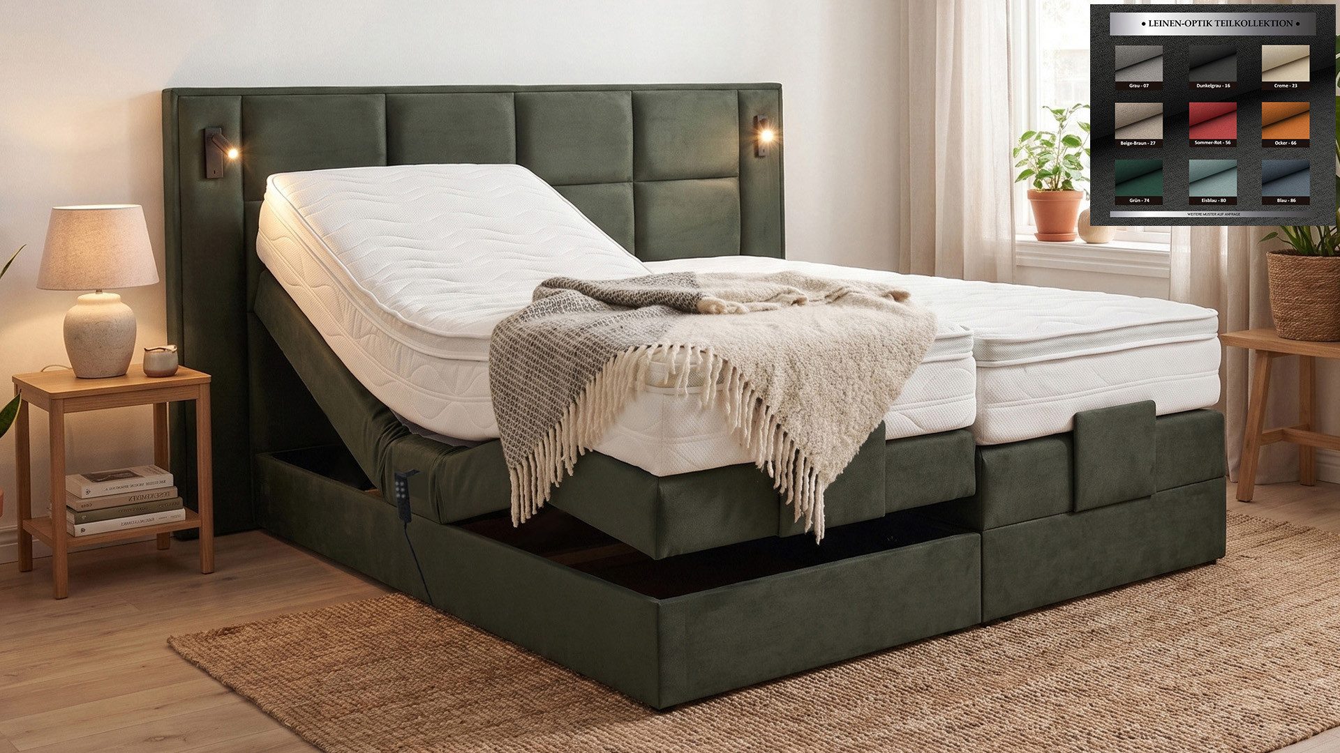 PAARA Boxspringbett elektrisch verstellbar mit LED Beleuchtung inkl. Matratze und Topper, mit einzigartigem Belüftungssystem