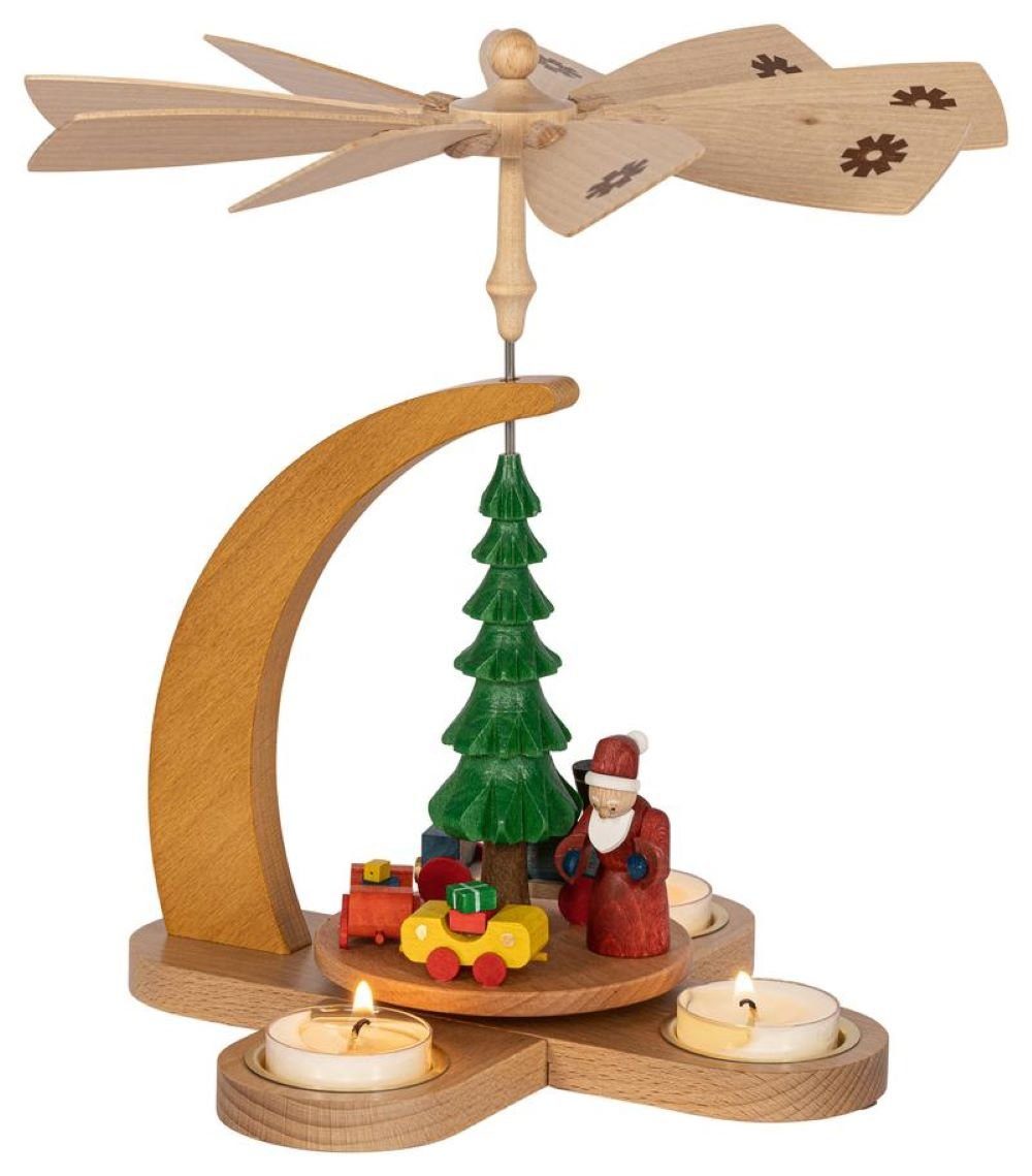 mit Handwerkskunst Weihnachtspyramide Richard Glaesser 27 cm, Weihnachtsmann Teelichtpyramide Erzgebirge Höhe Eisenbahn, original