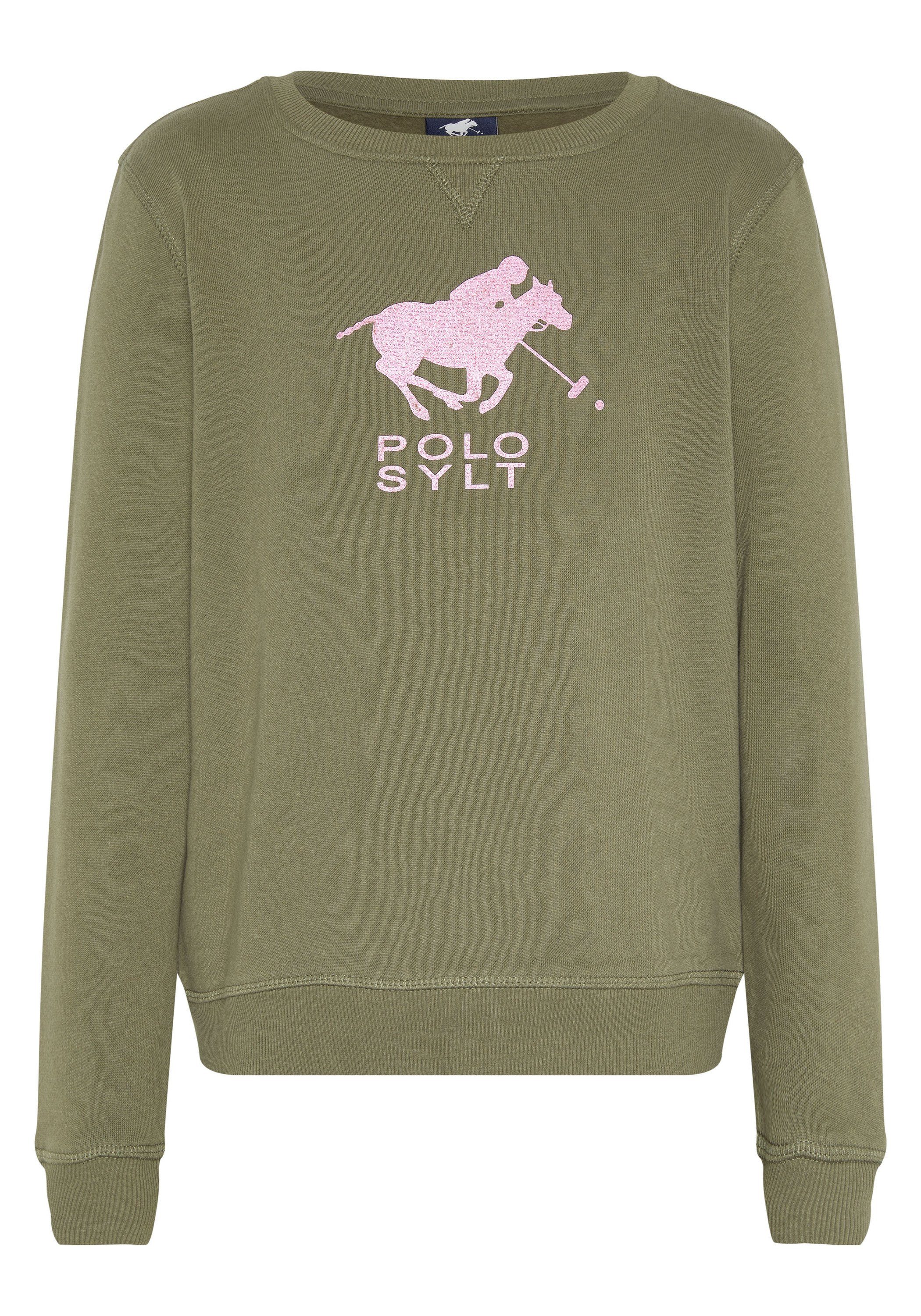 Polo Sylt Sweatshirt mit Glitzer-Label-Print 18-0521 Burnt Olive