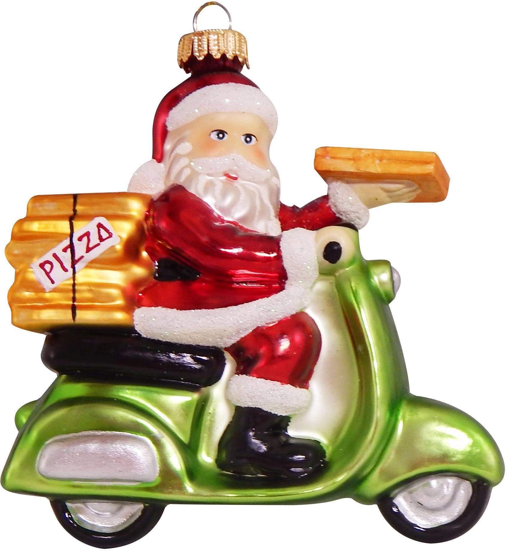 Krebs Glas Weihnachtsdeko, Pizza-Weihnachtsmann auf (1-tlg), Christbaumschmuck Christbaumschmuck Vespa, mundgeblasen Lauscha