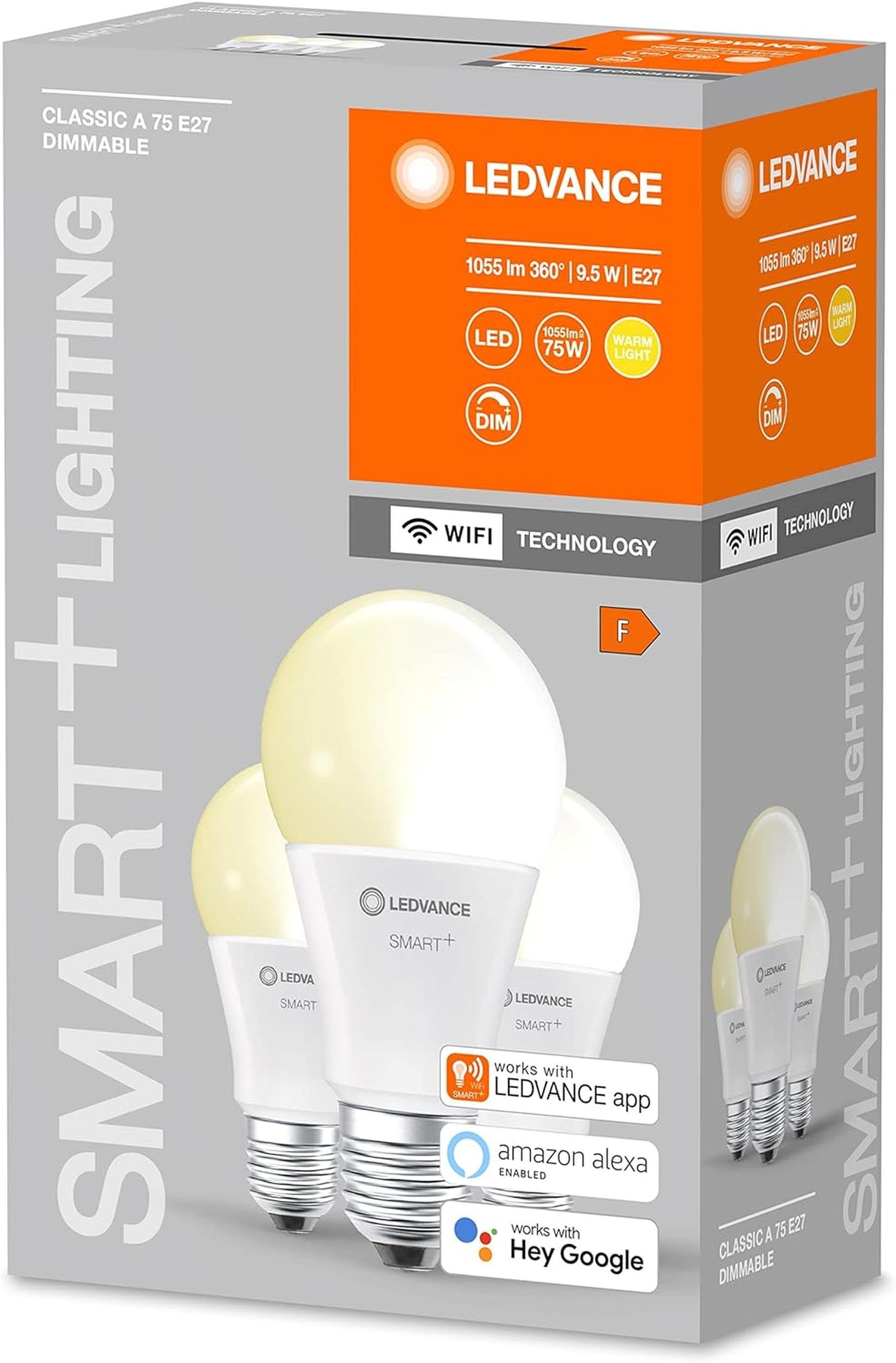 E27 9,5W LED-Leuchtmittel Energiesparend, dimmbar LED Lampe E27, Smart+ Mattiert Glühbirne Dimmbar, [3er], Warmweiss, warmweiß WiFi Ledvance