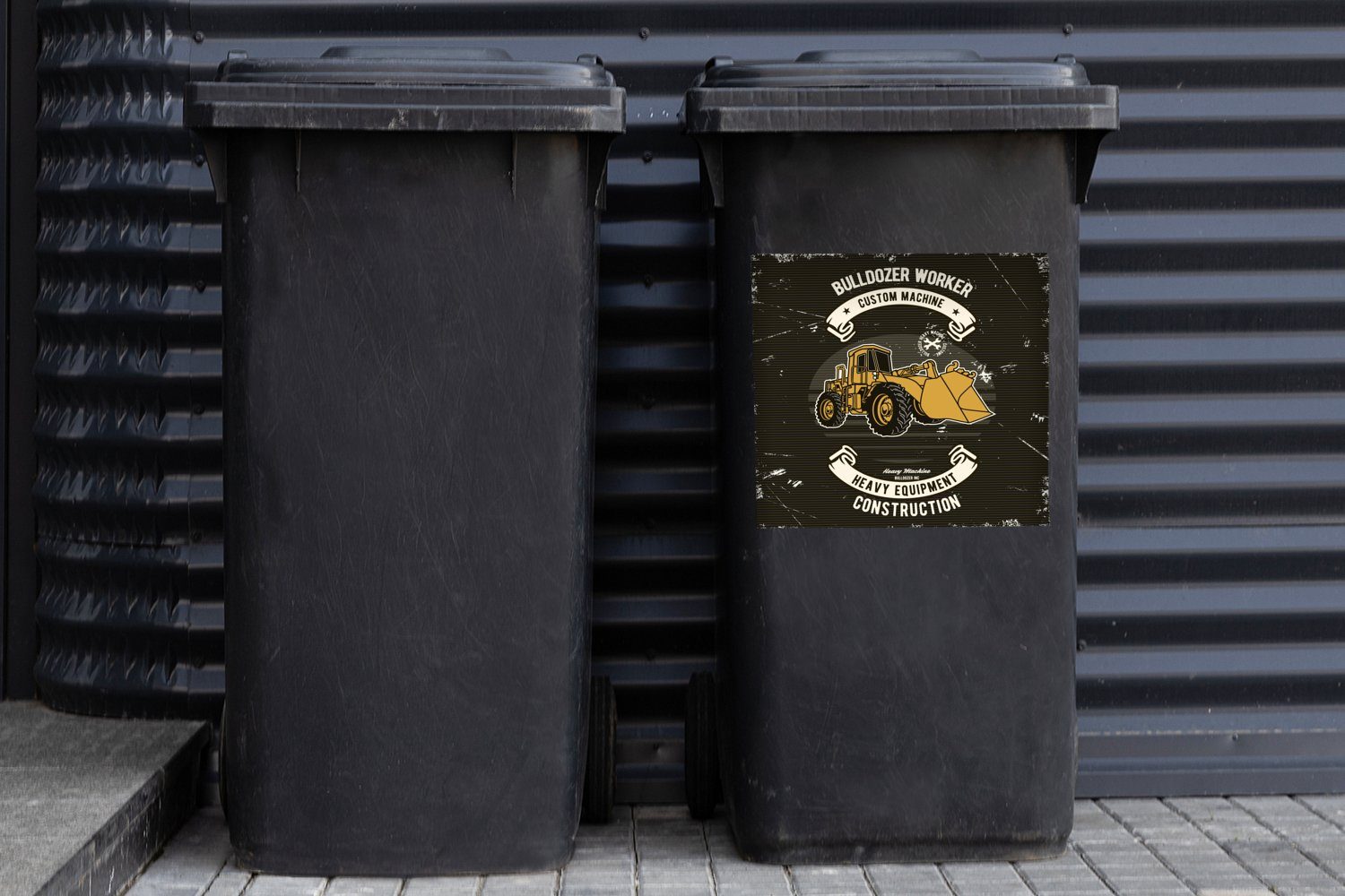 Abfalbehälter Banner Wandsticker Bulldozer St), Mülltonne, Jahrgang - (1 Container, - Sticker, MuchoWow Mülleimer-aufkleber,