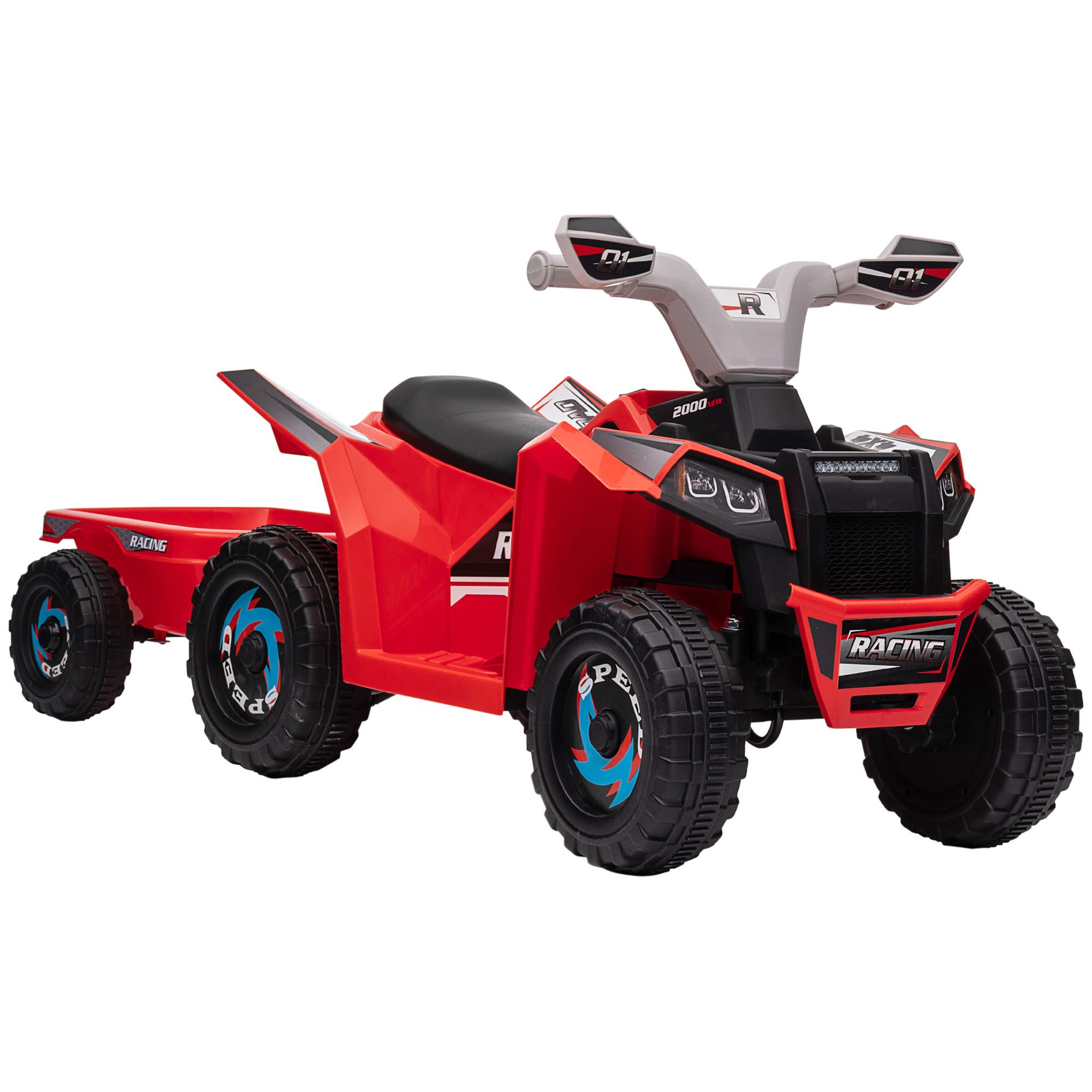 HOMCOM Elektro-Kinderquad 6V Kinderquad, Kinderfahrzeug, Elektroauto mit Anhänger, Belastbarkeit 25 kg, (1-tlg), für Kinder, Rot
