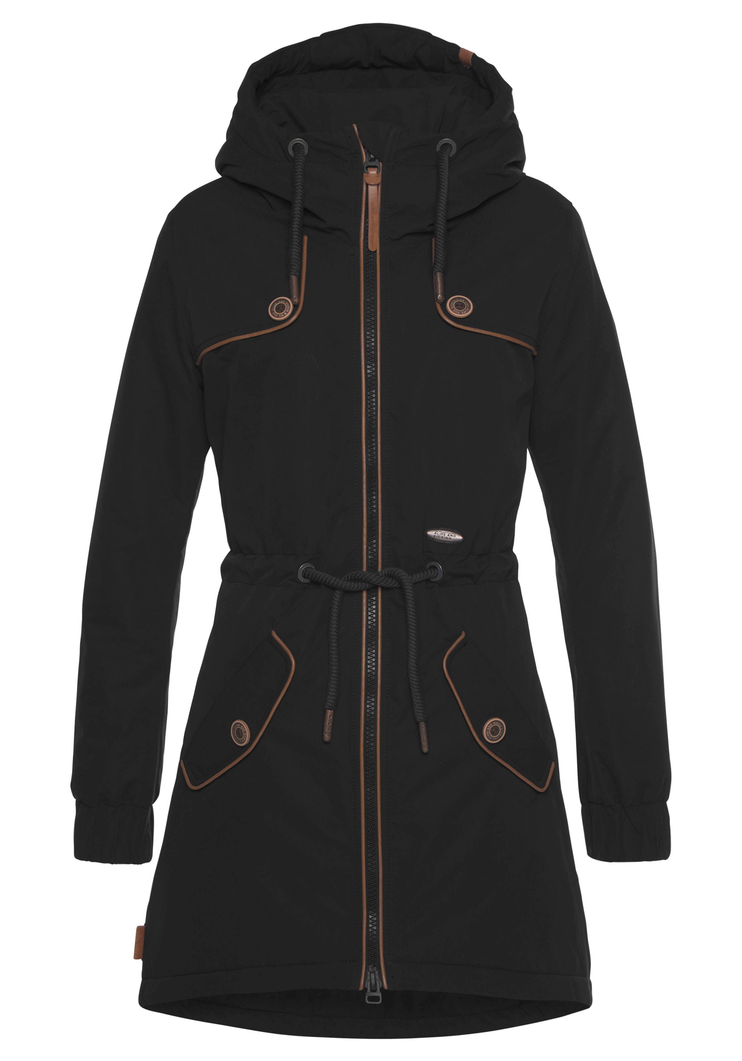 Kickin langer großen black-uni mit Alife Parka CharlotteAK Pattentaschen & Outdoorjacke Piping