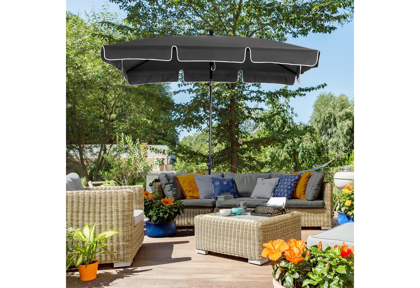 Thumbnail - Outsunny Sonnenschirm Balkonschirm, Sonnenschutz, knickbar, Grau, LxB: 198x130 cm, Gartenschirm, Strandschirm, viel Scha...
