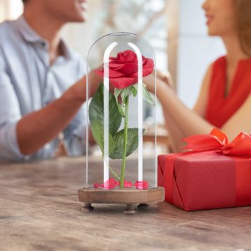Kunstblume Ewige Rose im Glas, relaxdays, Höhe 23 cm