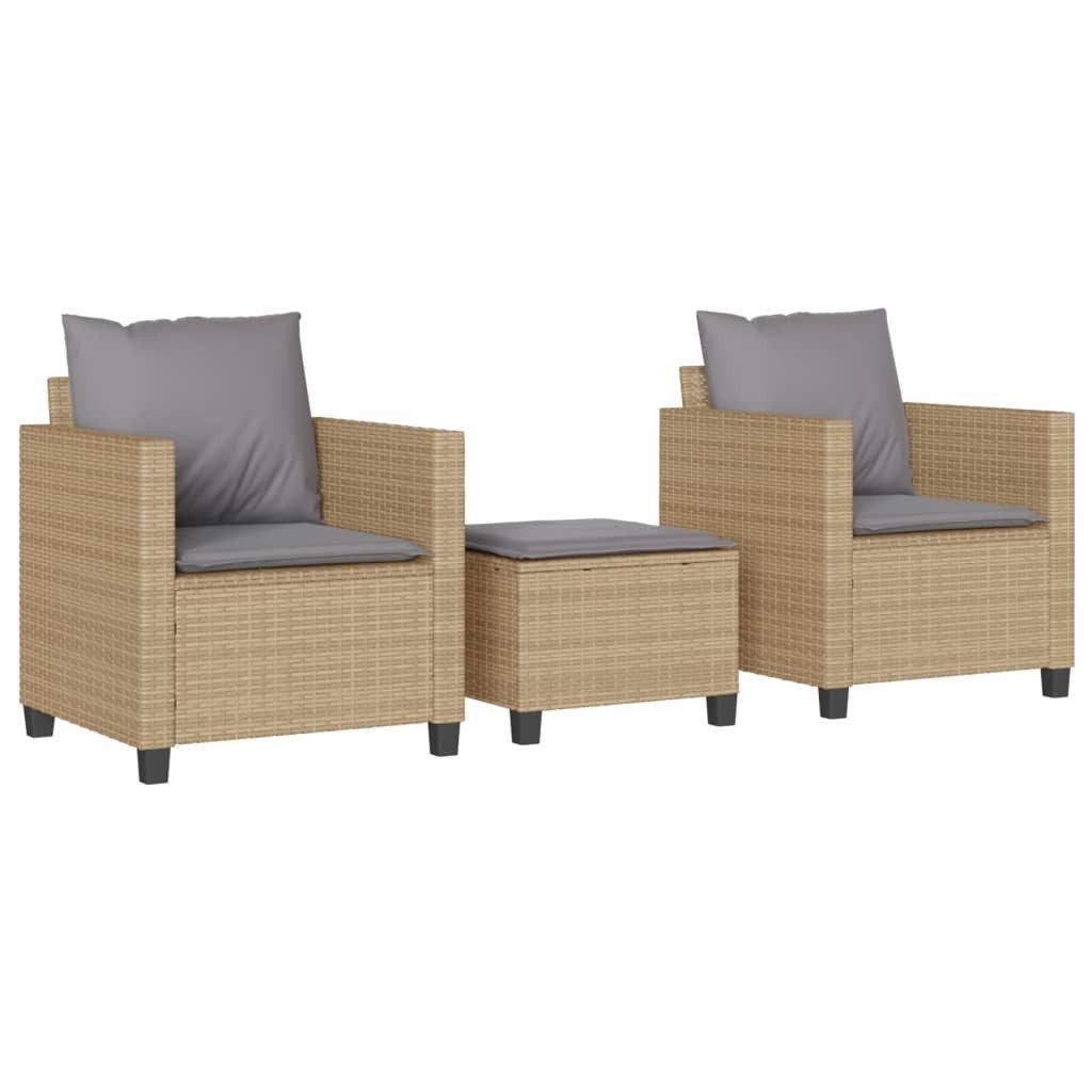 vidaXL Gartenlounge-Set 3-tlg. Bistro-Set mit Kissen Beige Poly Rattan, (1-tlg)