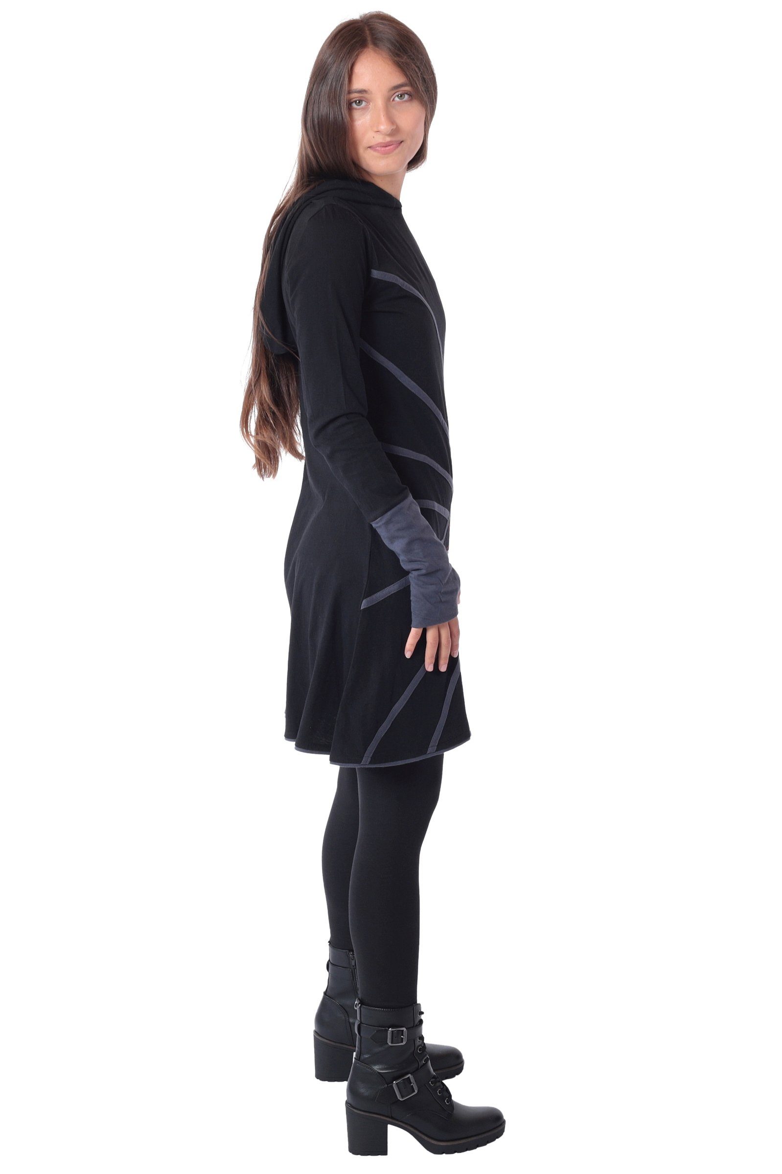 PUREWONDER Sweatkleid Alternatives Kapuzenkleid aus Baumwolle, Goa Kleid Nr. 77 Schwarz S Ganzjahreskleid