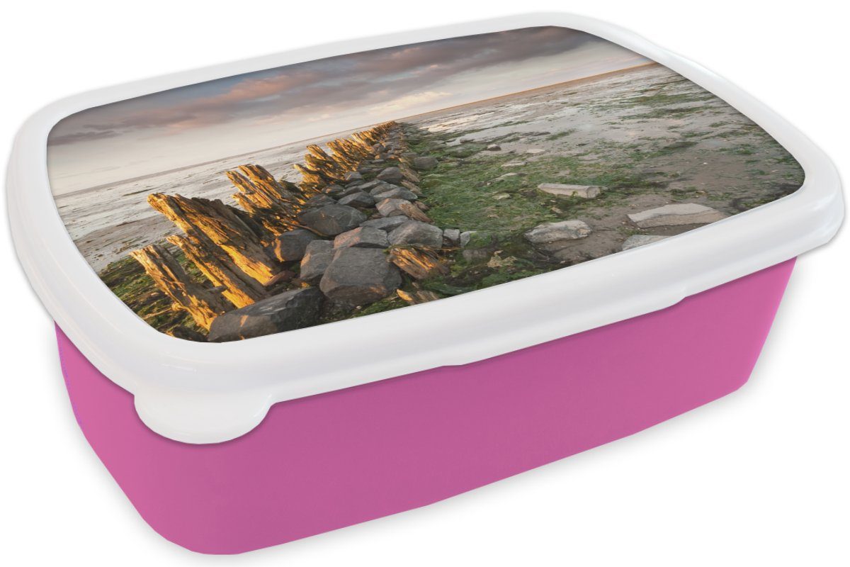 Lunchbox Brotdose Brotbox Niederlande, Mädchen, Kinder, Erwachsene, (2-tlg), rosa - für - Steine Snackbox, Meer Kunststoff, MuchoWow Kunststoff