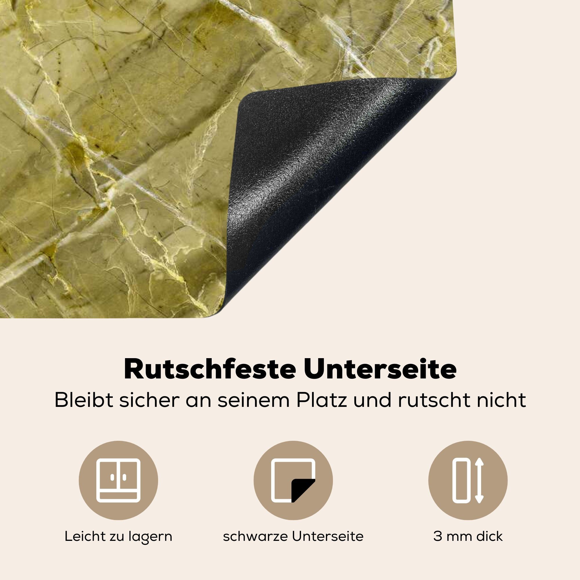 Grün Herdblende-/Abdeckplatte (1 cm, tlg), Kristalle, 70x52 Arbeitsfläche Granit Mobile nutzbar, Ceranfeldabdeckung MuchoWow - Vinyl, -