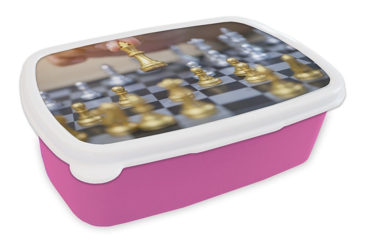 Snackbox, rosa einen Mädchen, Kunststoff Brotdose Lunchbox macht Der (2-tlg), für Kunststoff, Schachspieler Zug, MuchoWow Kinder, Erwachsene, Brotbox