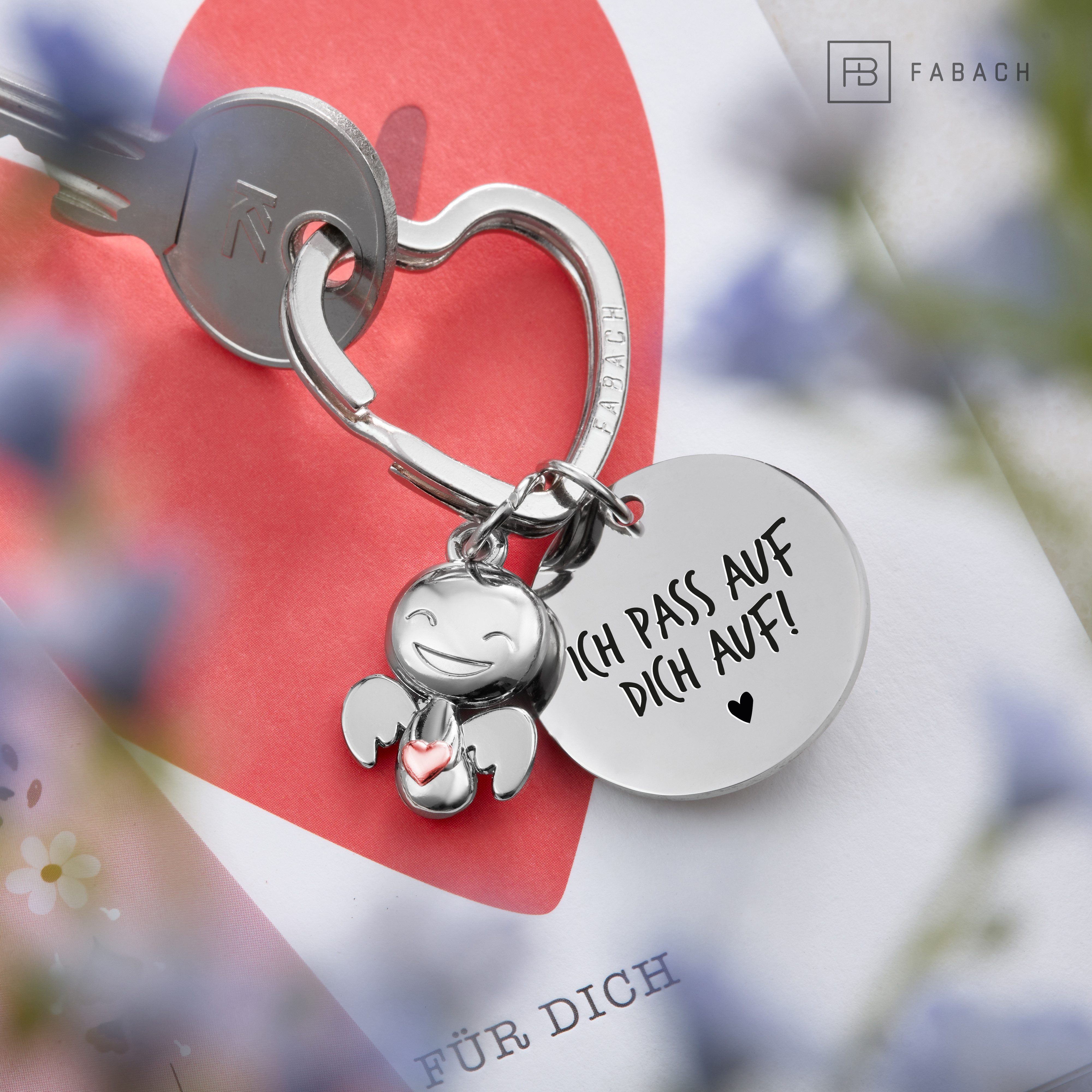 FABACH Schlüsselanhänger Schutzengel Happy mit Herz & "Ich liebe dich" Gravur – Bild 5 von 5
