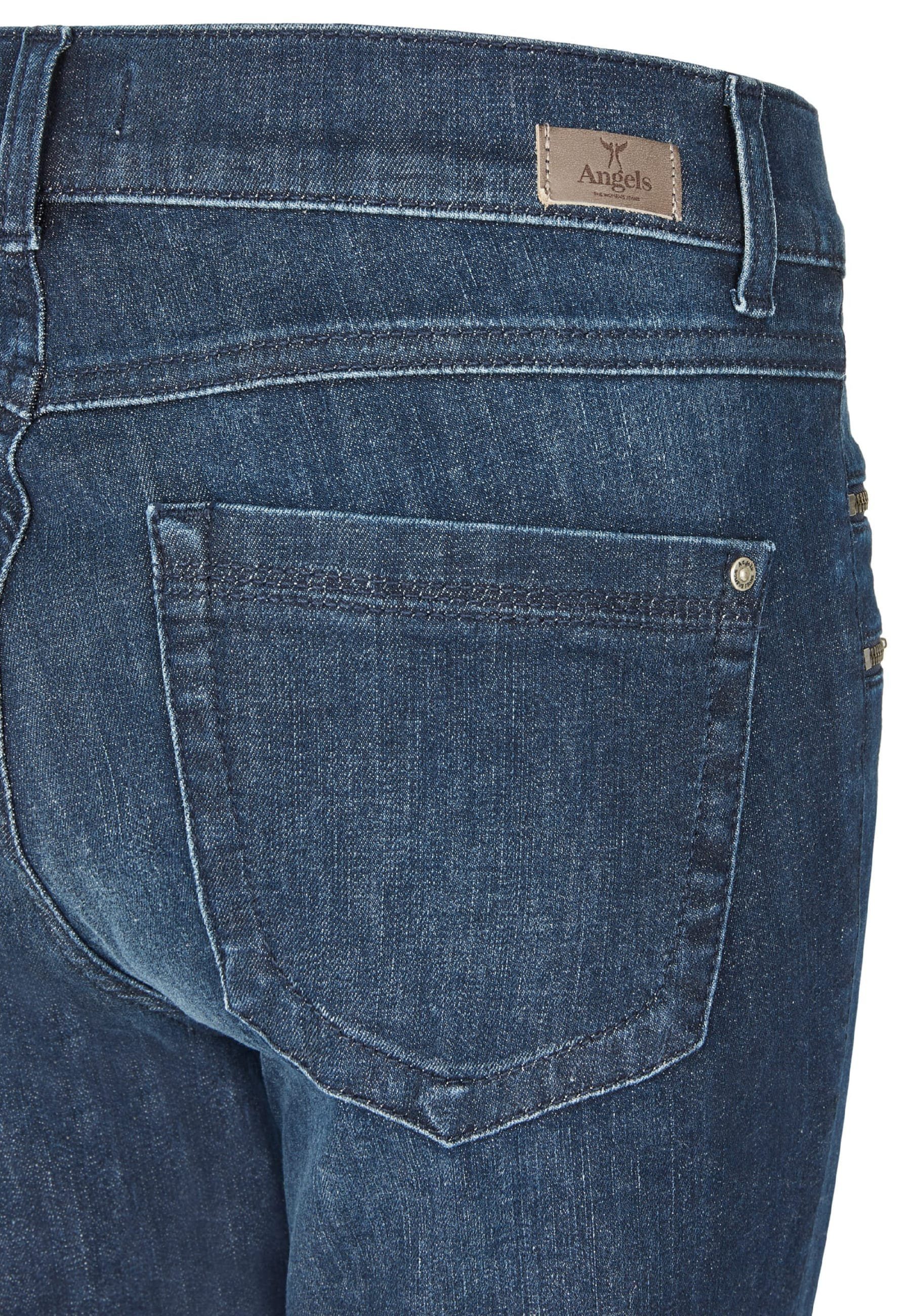 ANGELS Slim-fit-Jeans mit Label-Applikationen Zierreißverschlüssen mit indigo Jeans Malu Zip